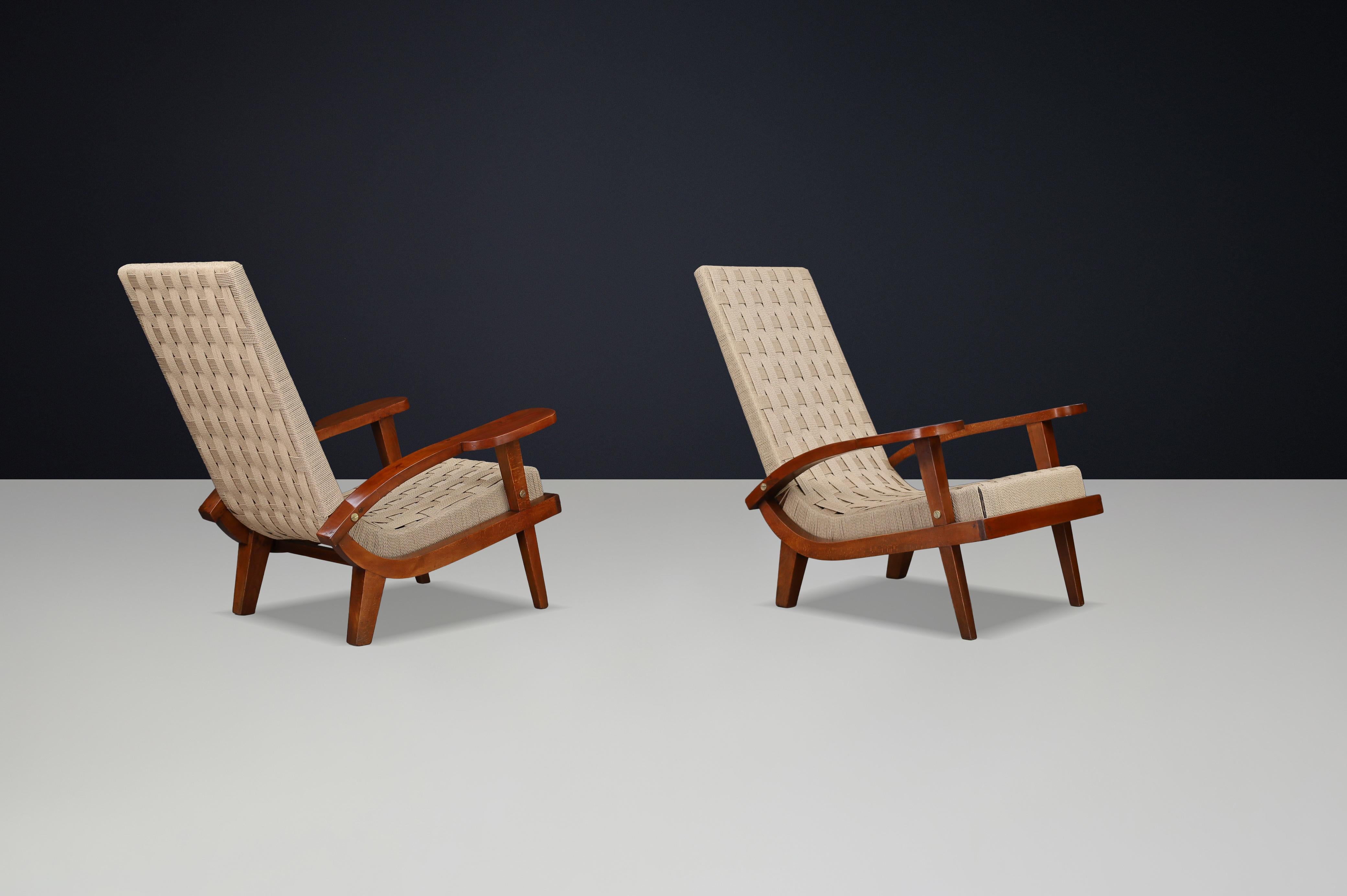 Pair of Italian Mid-Century Lounge Chairs with Webbing, Italy, 1940s en vente 2