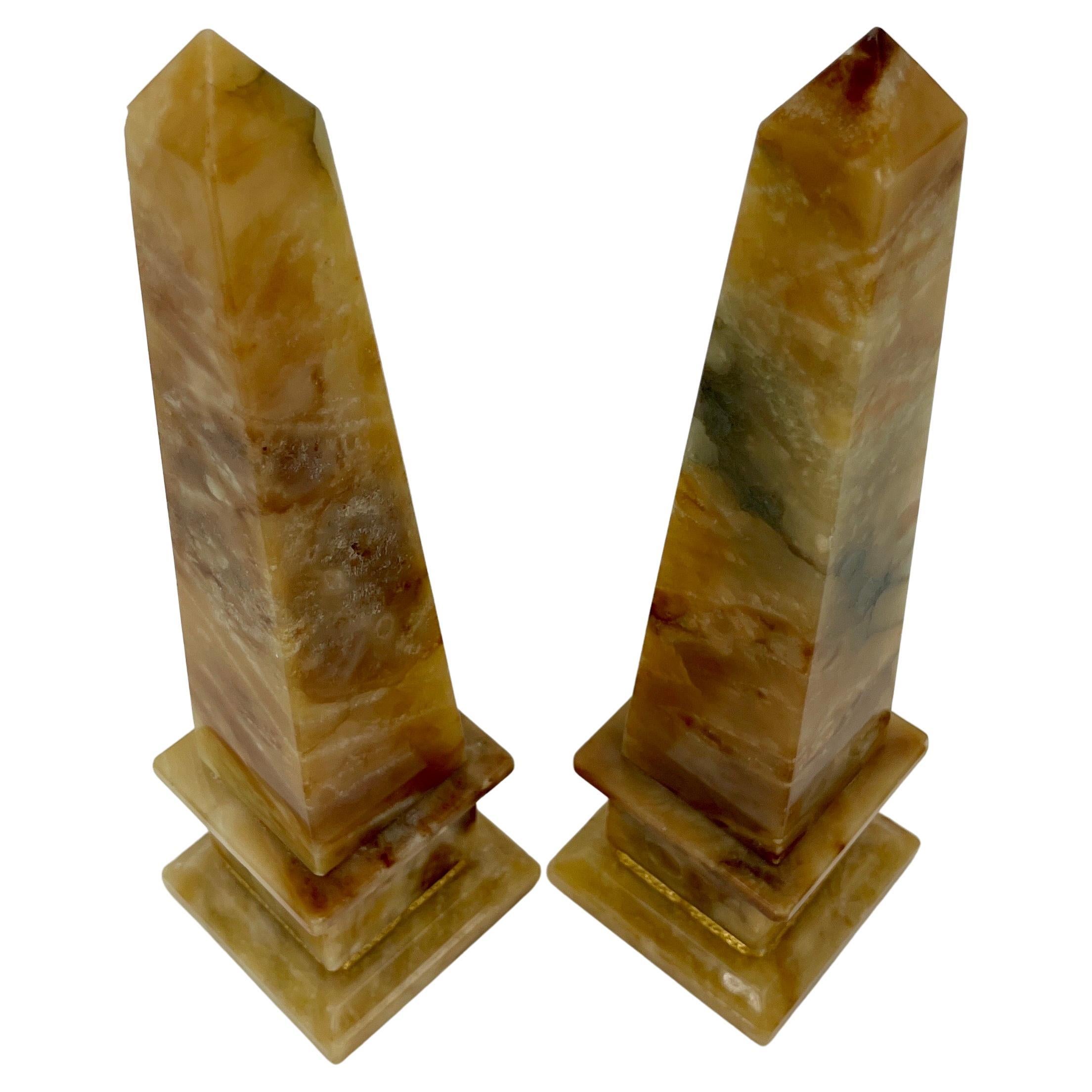 Hollywood Regency Pair of Italian Midcentury Marble Obelisks
