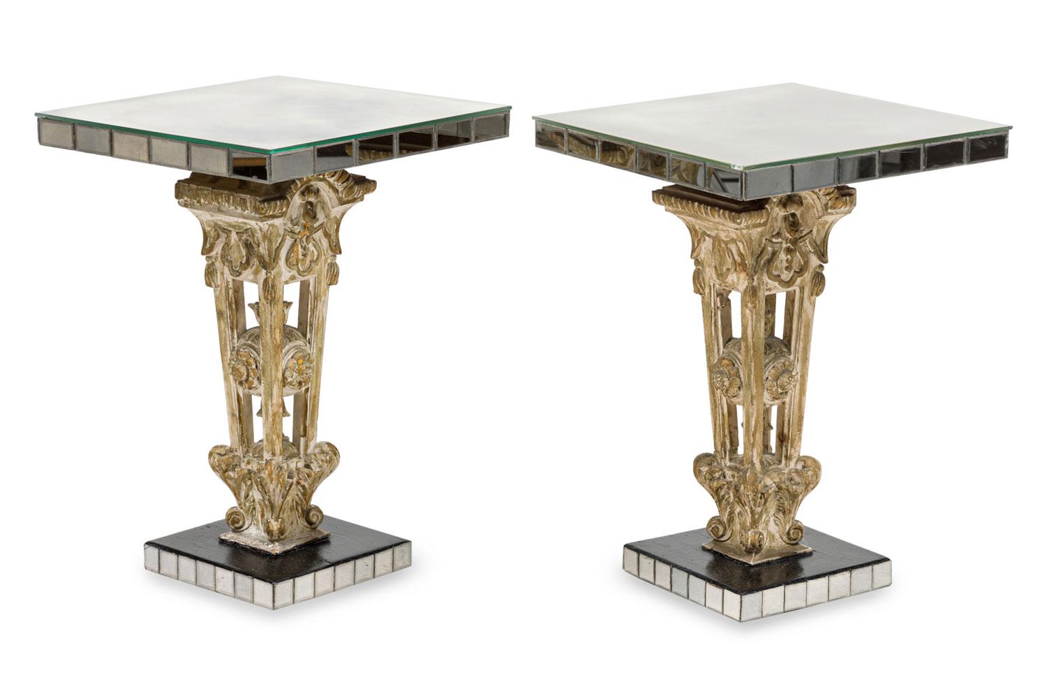 Blanchi Pair of Italian Mid-Century Mirror Side Tables en vente