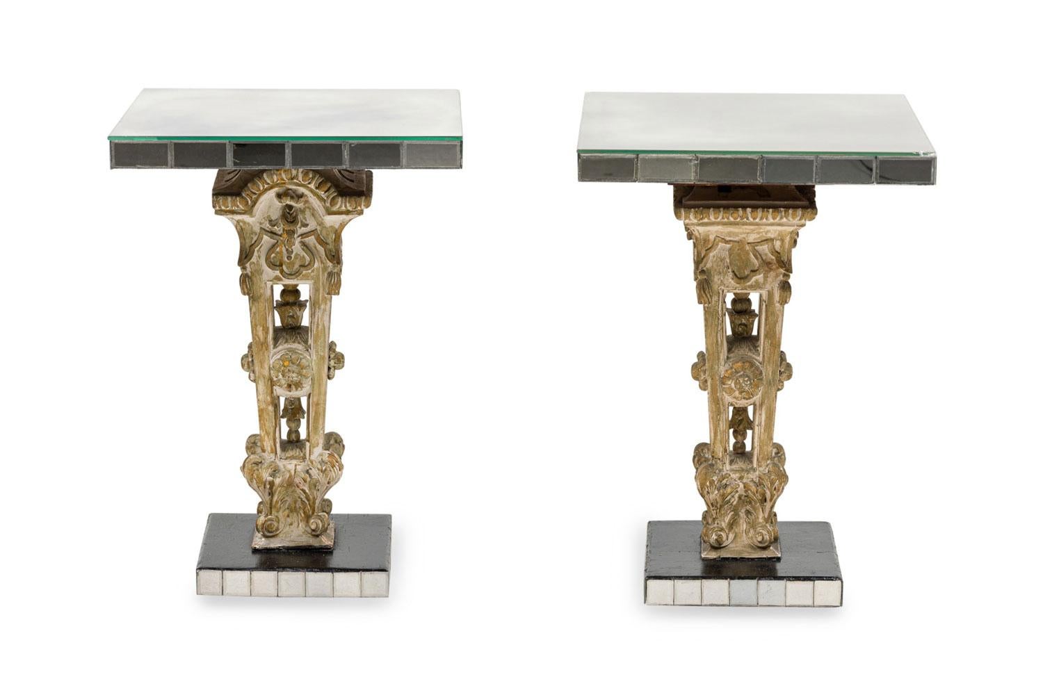 Pair of Italian Mid-Century Mirror Side Tables Bon état - En vente à Queens, NY