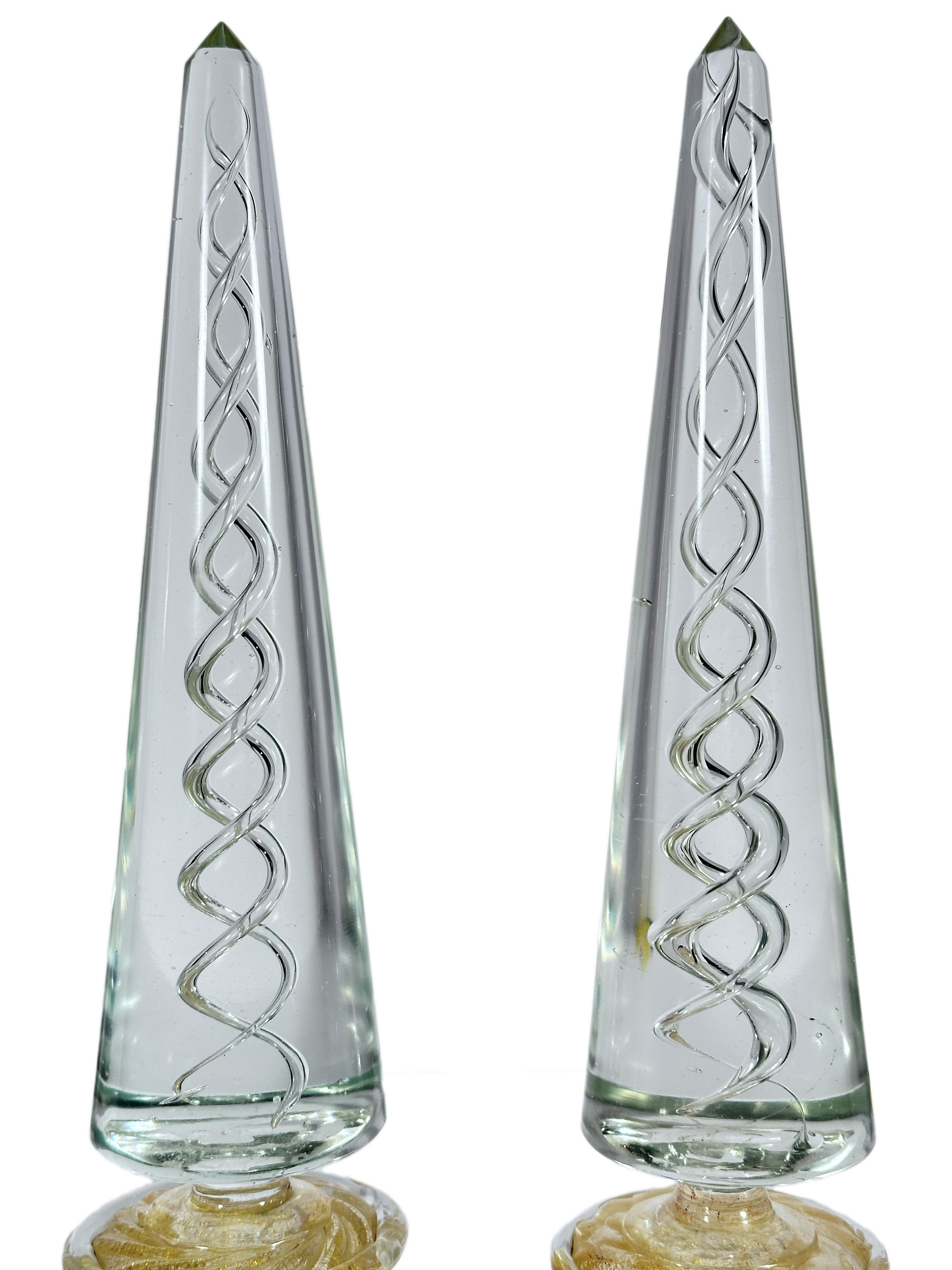 Mid-Century Modern Pair of Murano Italian Mid Century Modern Art Glass Obelisks For Sale