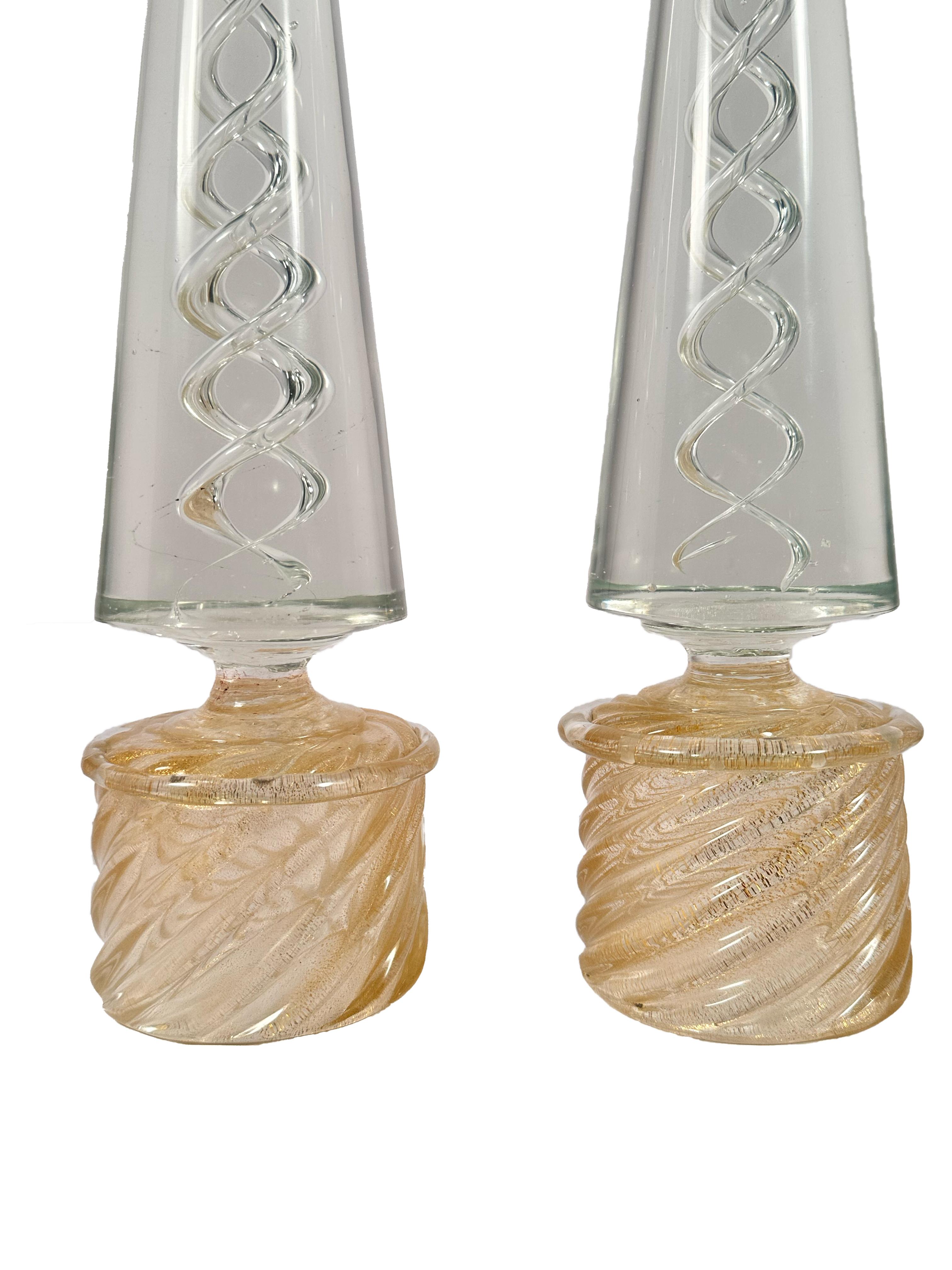 Pair of Murano Italian Mid Century Modern Art Glass Obelisks In Good Condition For Sale In Englewood, NJ