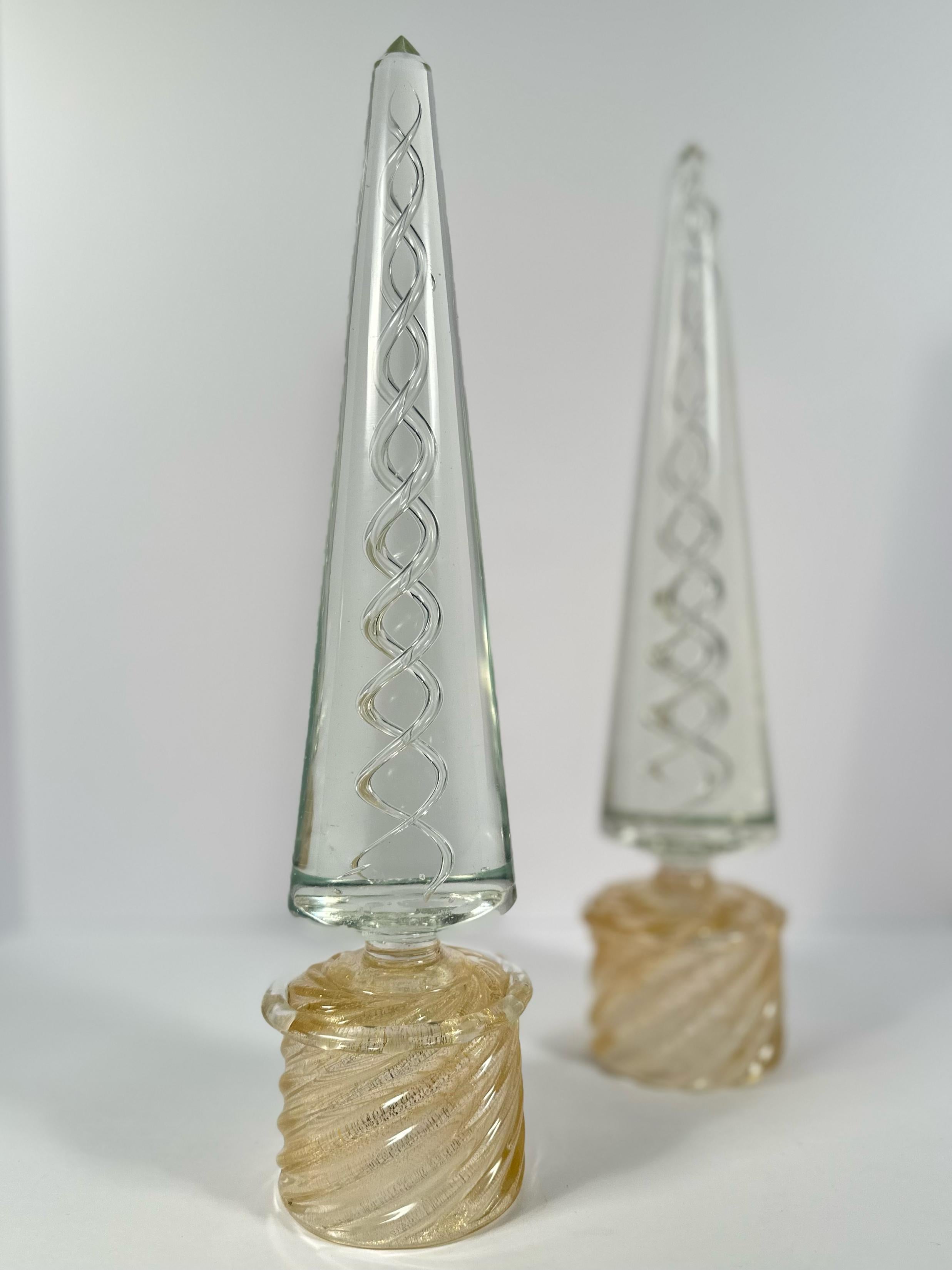 20th Century Pair of Murano Italian Mid Century Modern Art Glass Obelisks For Sale