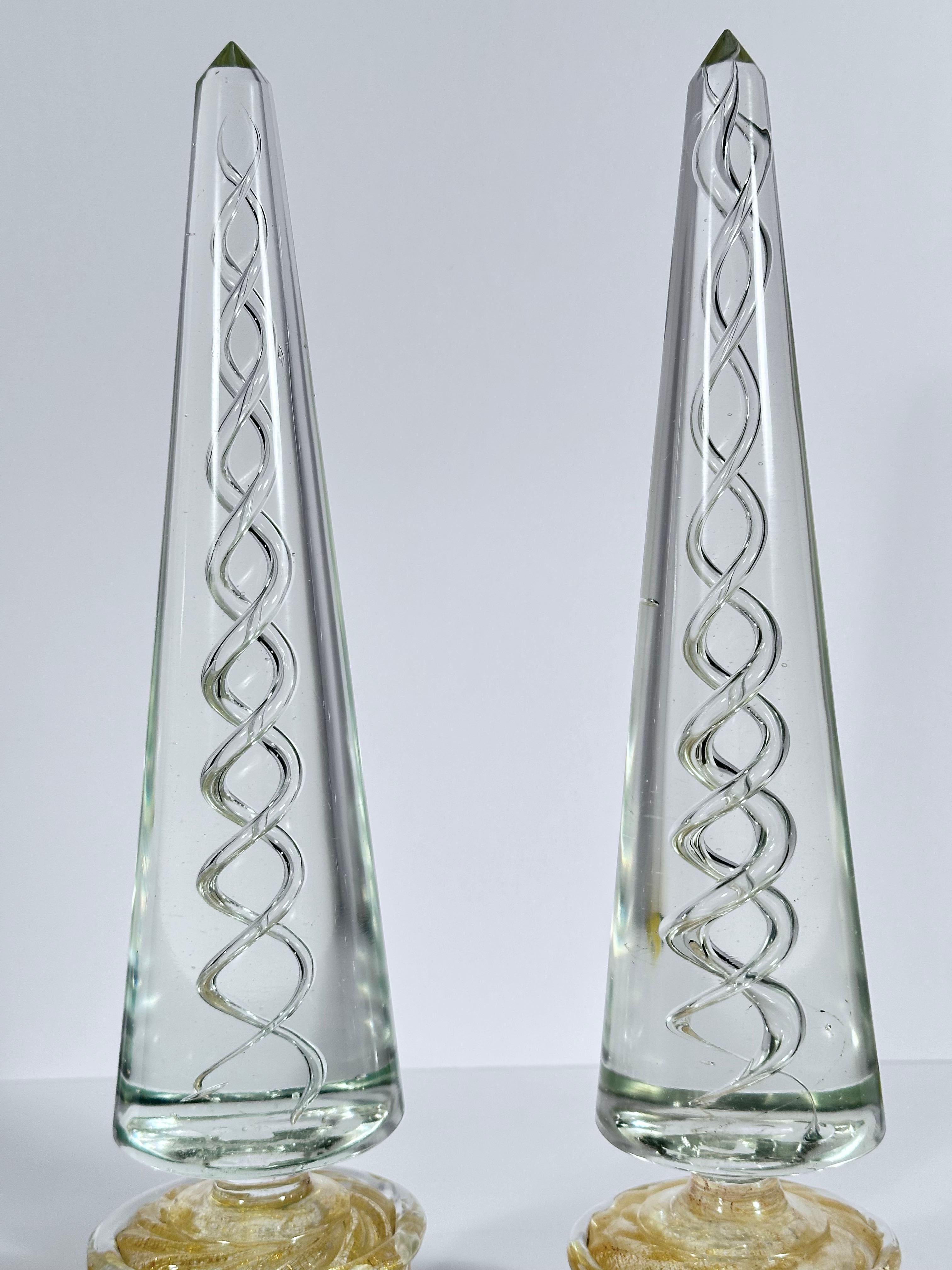 Pair of Murano Italian Mid Century Modern Art Glass Obelisks For Sale 1