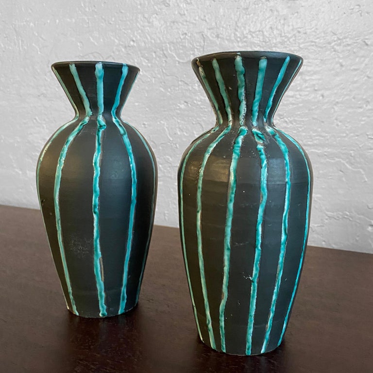 Pair of Italian Mid-Century Modern Art Pottery Vases For Sale at 1stDibs