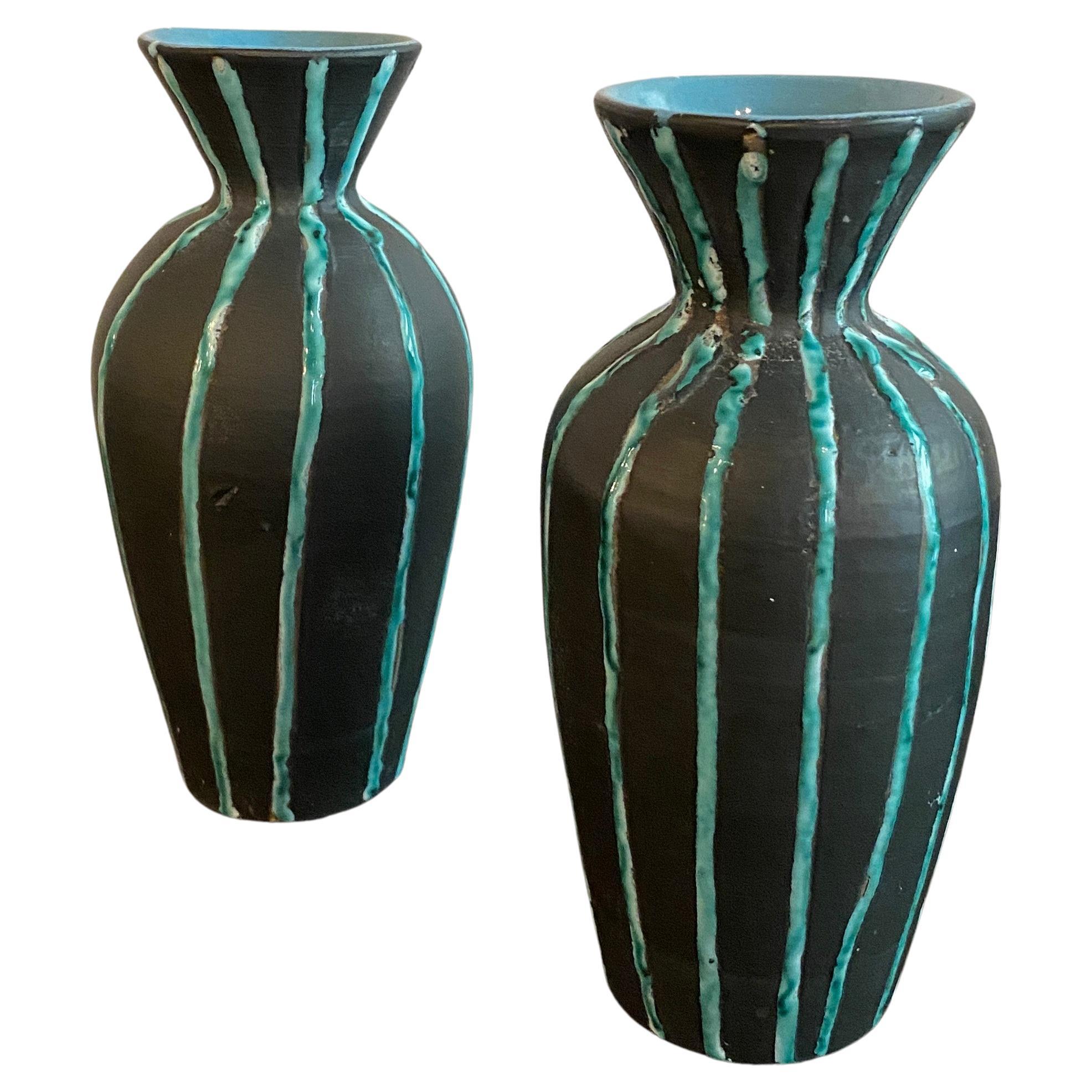Pair of Italian Mid-Century Modern Art Pottery Vases