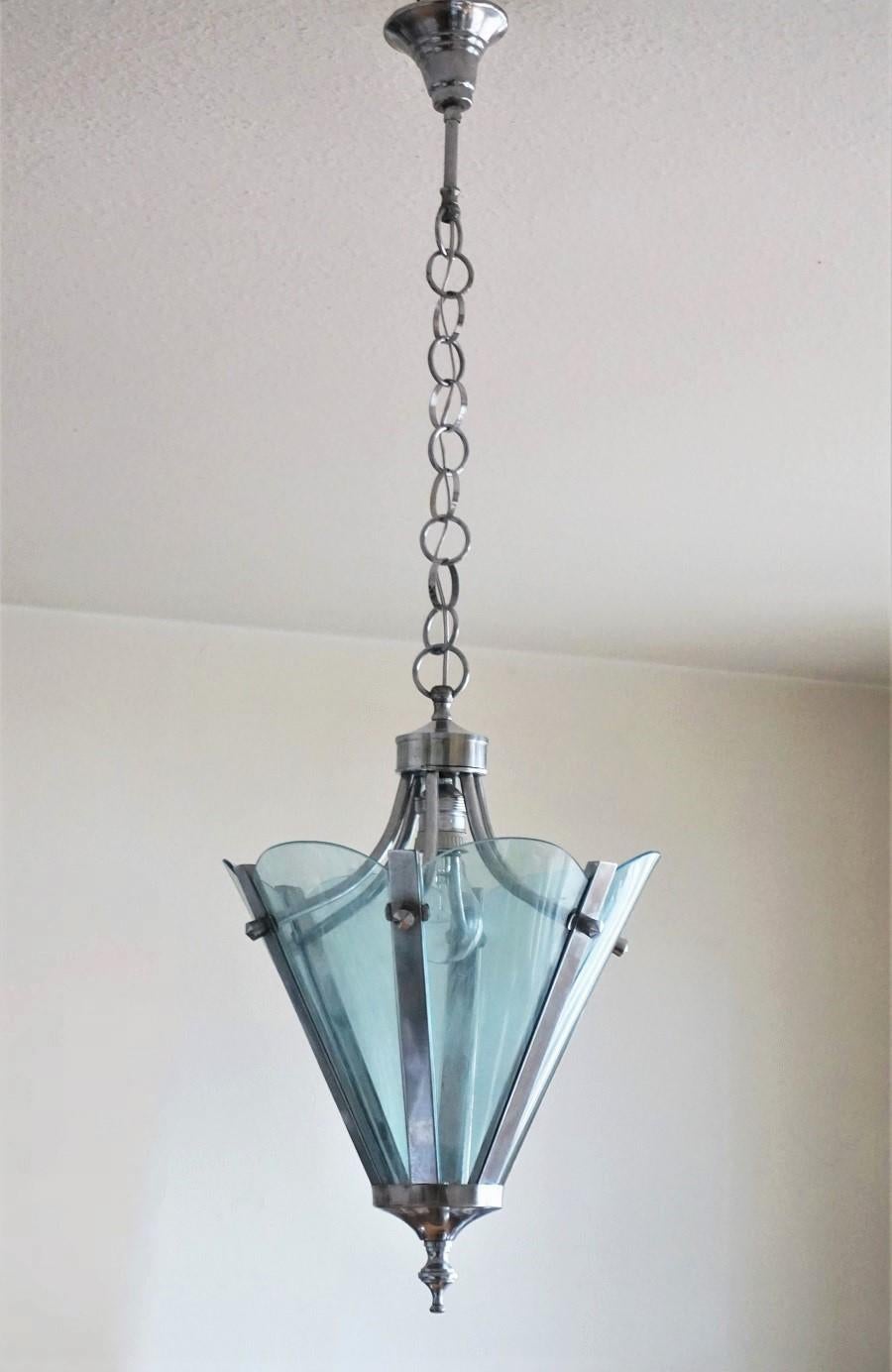 Pair of Italian Blue Lucite Lanterns Chrome Frame, 1960s In Good Condition For Sale In Frankfurt am Main, DE