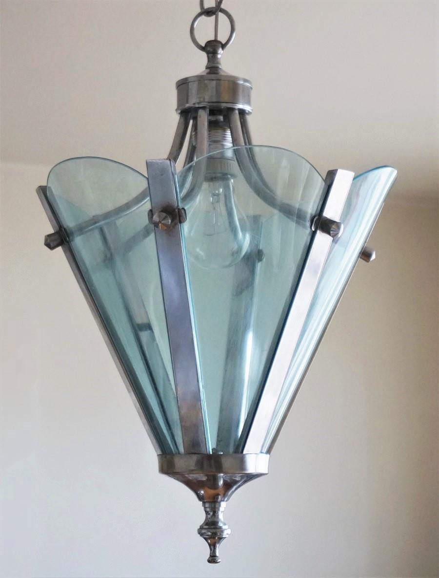 20th Century Pair of Italian Blue Lucite Lanterns Chrome Frame, 1960s For Sale