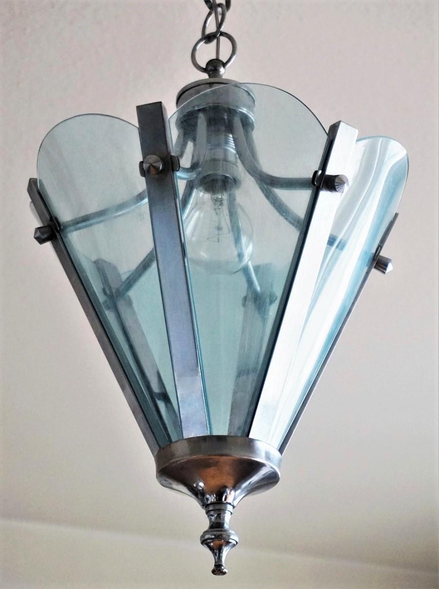 Pair of Italian Blue Lucite Lanterns Chrome Frame, 1960s For Sale 1