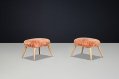 Pair of Italian Mid-Century Modern Beech Stools 1950s Sculptural Form