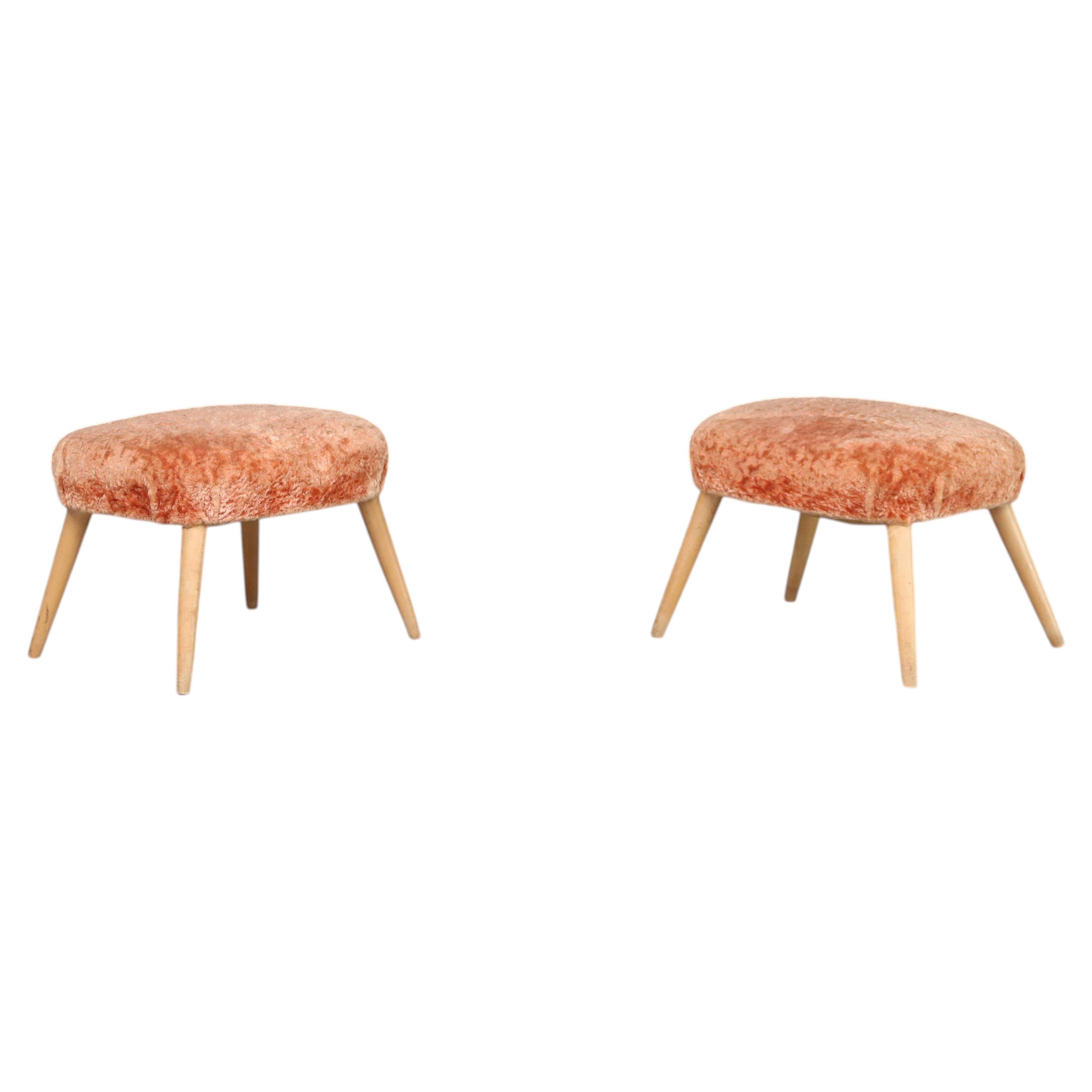 Pair of Italian Mid-Century Modern Beech Stools 1950s Sculptural Form