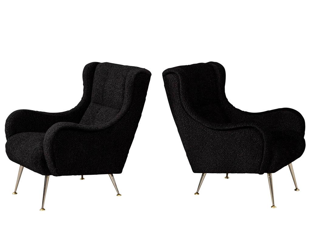 Pair of Italian Mid-Century Modern Black Lounge Chairs in the Style of Zanuso In Good Condition In North York, ON