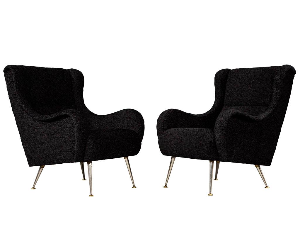 Late 20th Century Pair of Italian Mid-Century Modern Black Lounge Chairs in the Style of Zanuso