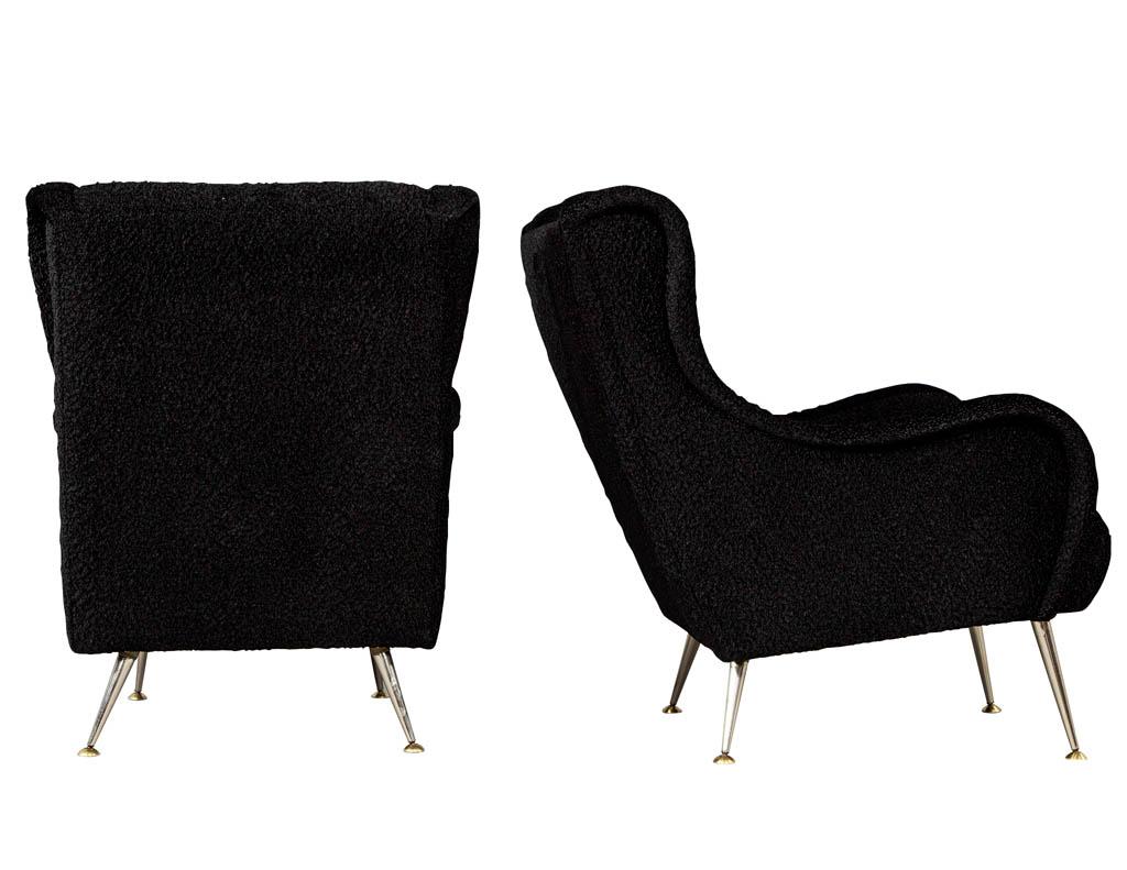 Metal Pair of Italian Mid-Century Modern Black Lounge Chairs in the Style of Zanuso