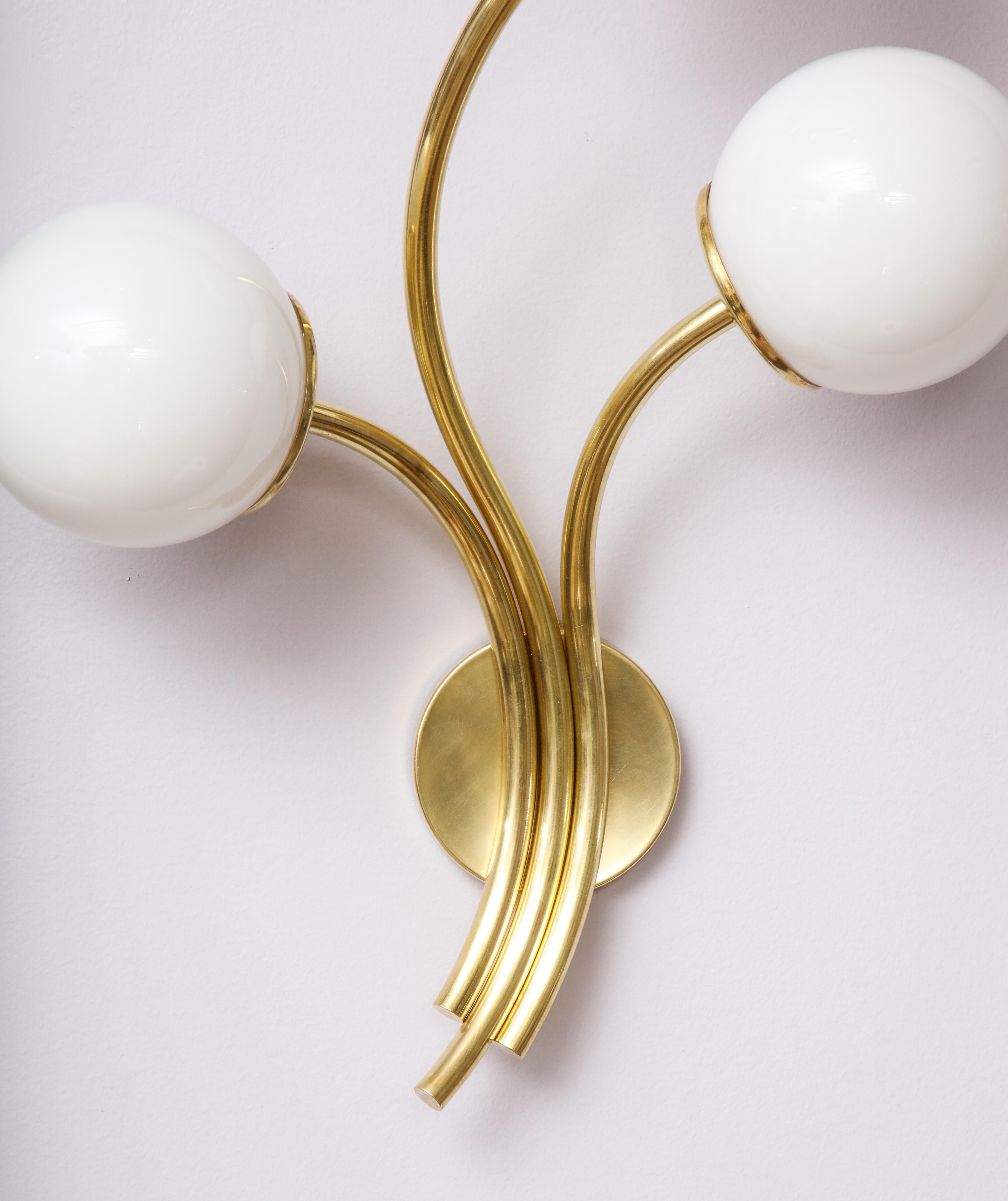 Pair of Italian Brass and Opaline Glass Sconces 6
