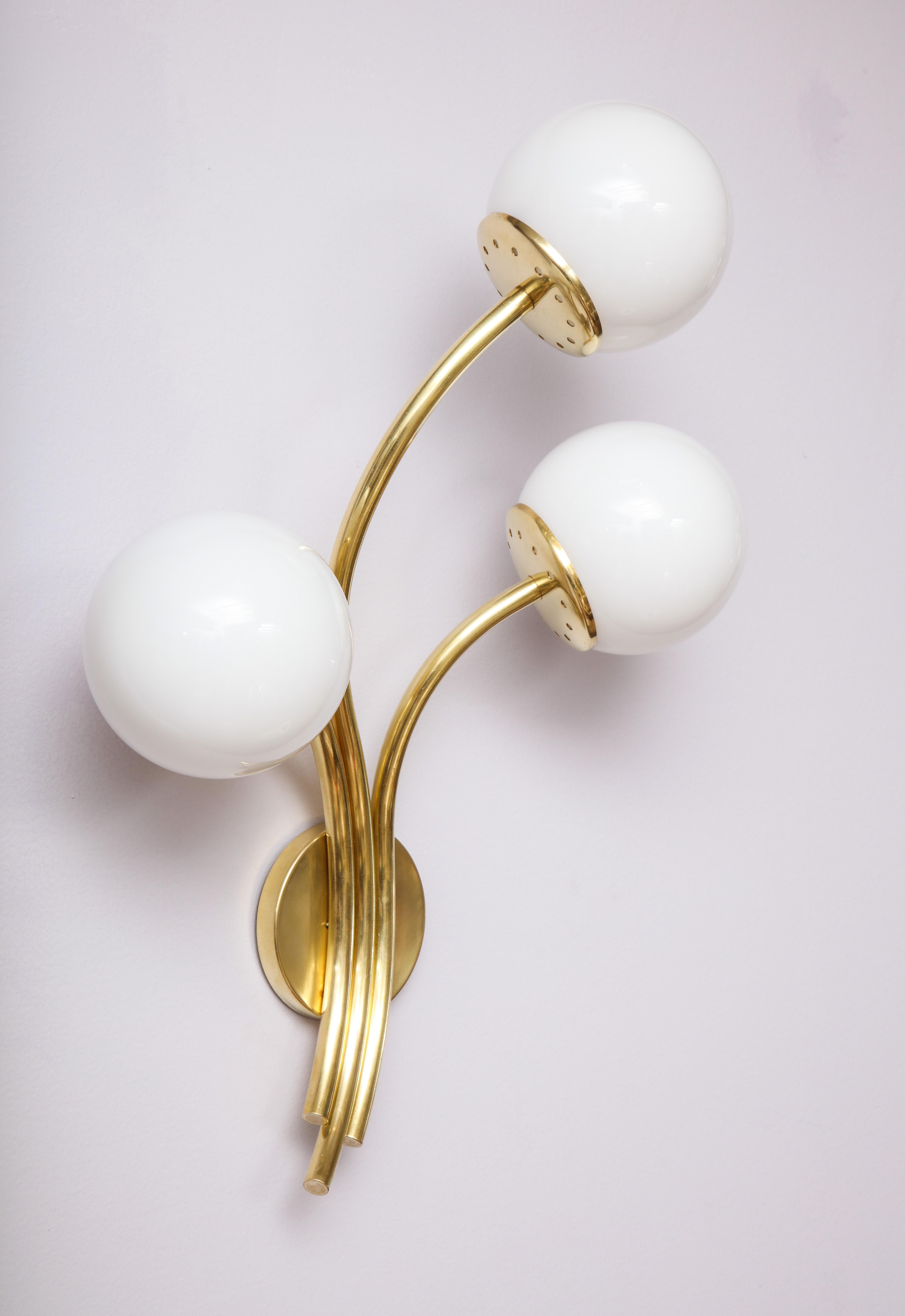 Pair of Italian Brass and Opaline Glass Sconces 2