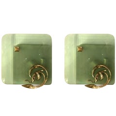 Pair of Italian Mid-Century Modern Brass/Glass Sconces, Fontana Arte Style 1960s