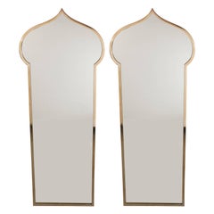Vintage Pair of Italian Mid-Century Modern Brass Mirrors with Bell Shaped Cupola Motif