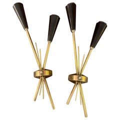 Pair of Italian Mid-Century Modern Brass Wall Sconces  Sputnik Design, 1950s