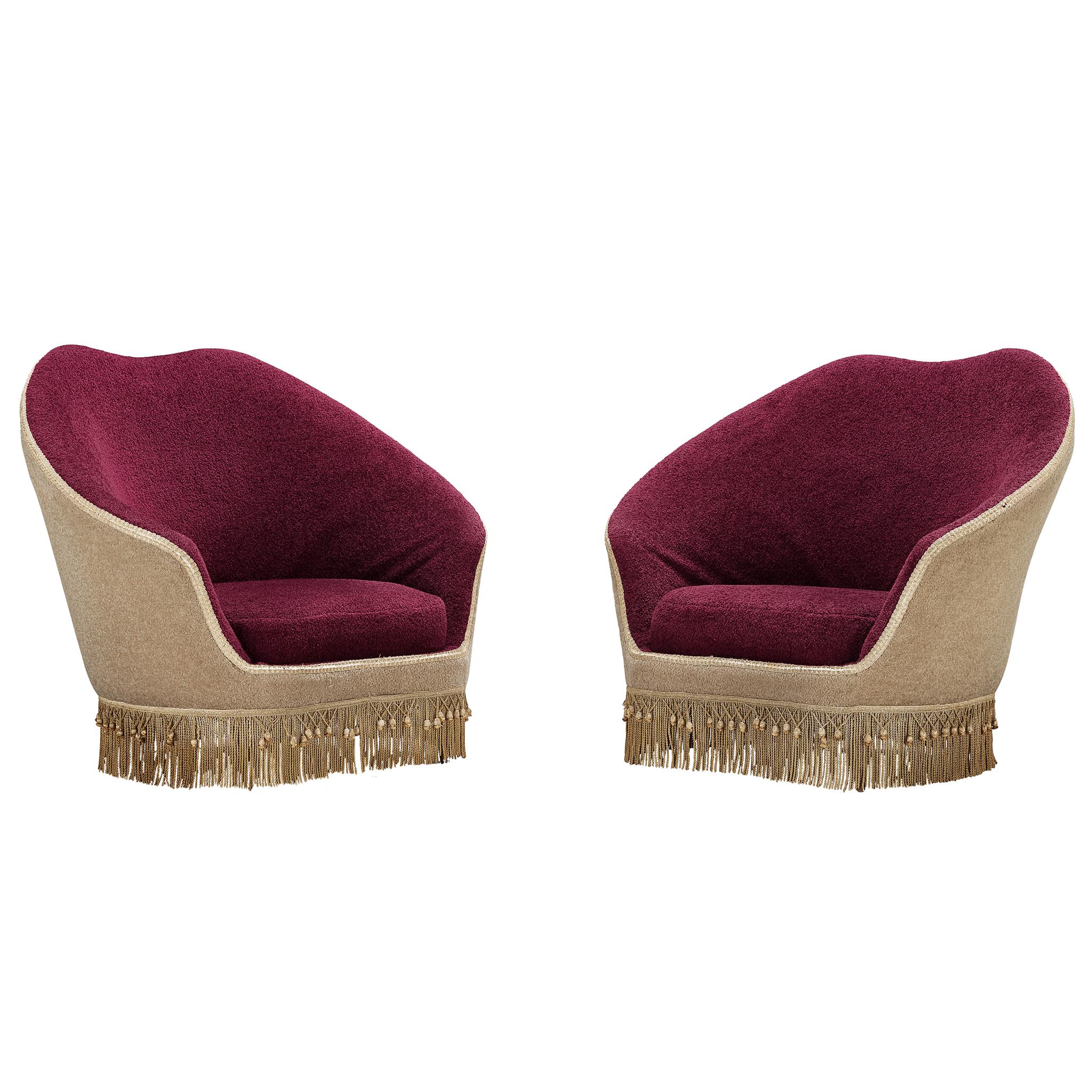 Pair of Italian Mid-Century Modern Curved Armchairs