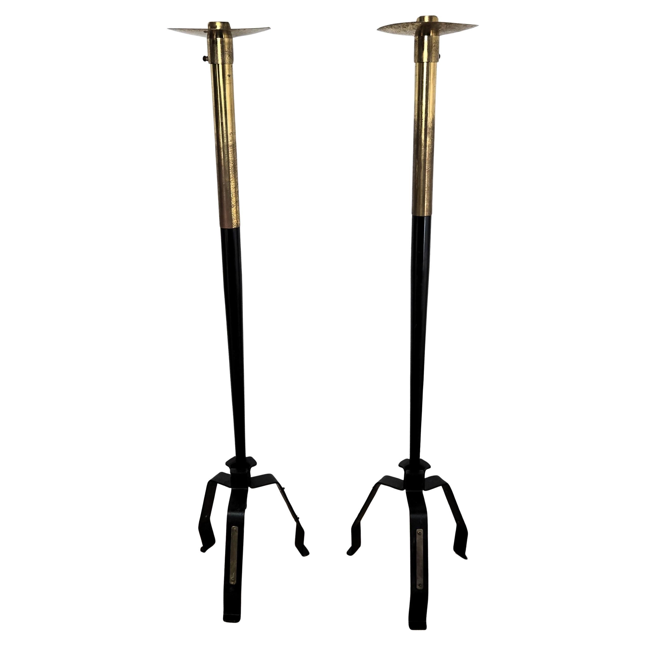 Pair of Italian Mid-Century Modern Deco Tall Floor Candle Holders