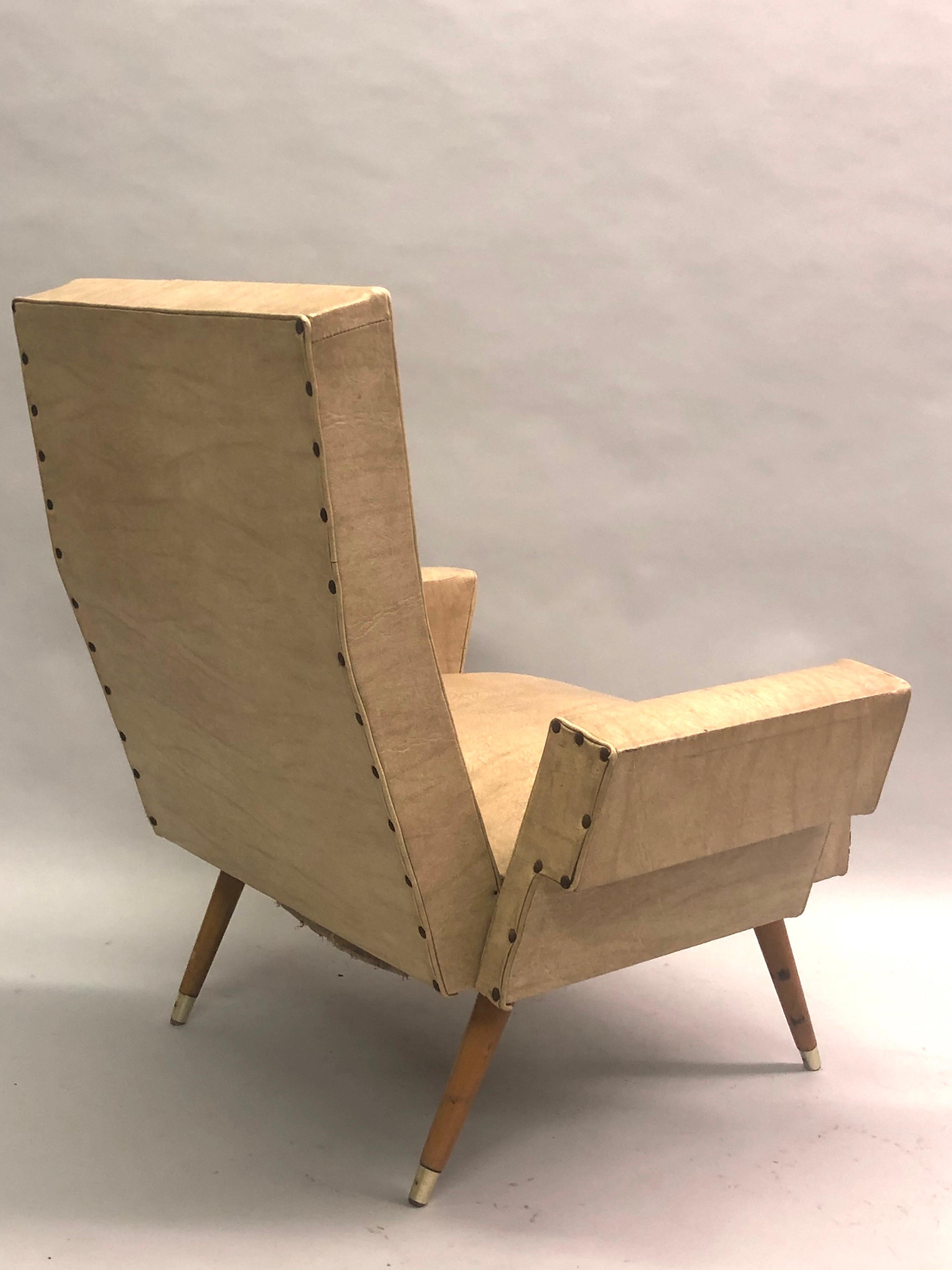 Rare Pair of Italian Futurist / Mid-Century Modern Lounge Chairs, Giacomo Balla In Fair Condition For Sale In New York, NY