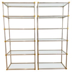 Paar italienische geometrische 6stufige Etagere aus Chrom und Messing, Mid-Century Modern
