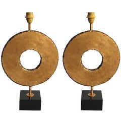 Pair of Italian Mid-Century Modern Gilt Bronze Table Lamps by Giovanni Banci