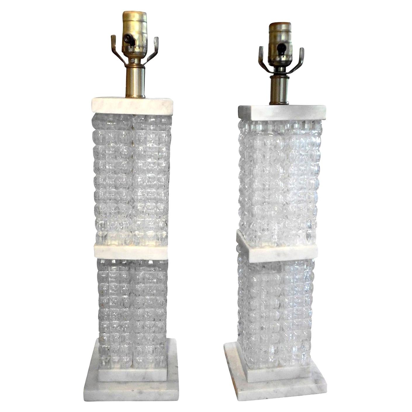 Pair of Italian Mid-Century Modern Glass and Marble Lamps