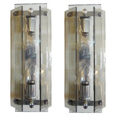 Pair of Italian Mid-Century Modern Glass Sconces by Veca, Milano