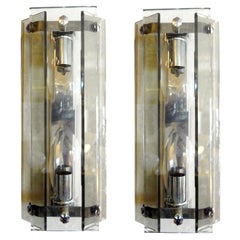 Pair of Italian Mid-Century Modern Glass Sconces Inspired by Fontana Arte