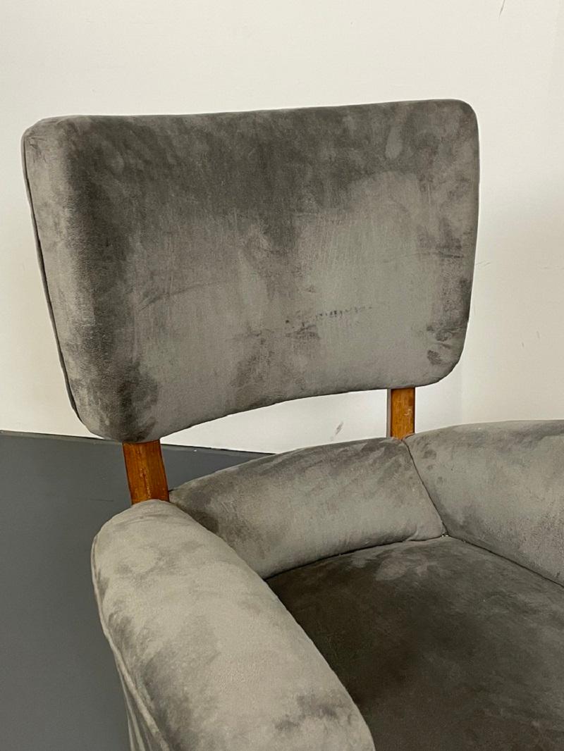 Fabric Pair of Italian Mid-Century Modern Hi-Back / Wingback Arm / Lounge Chairs, 1950s