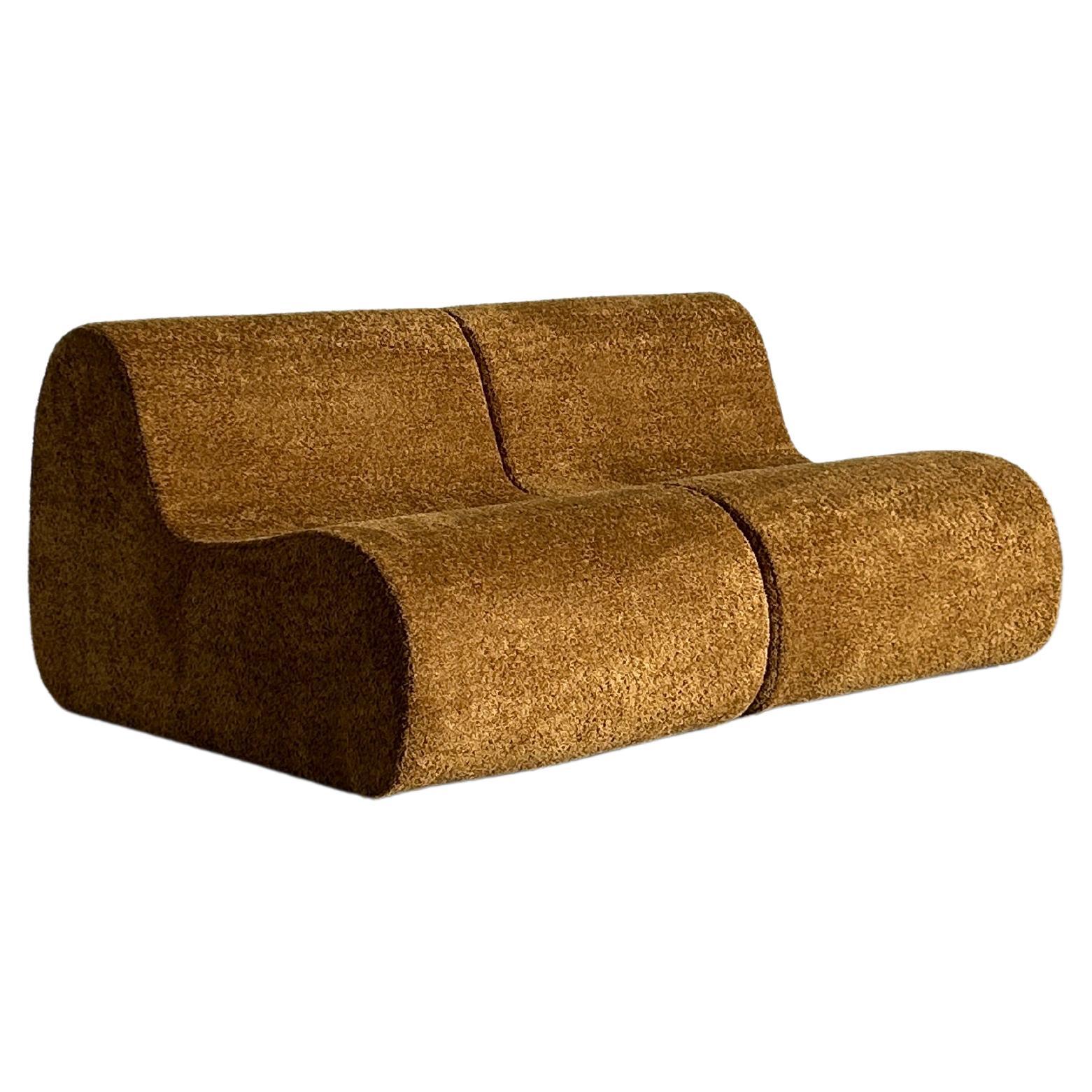 Pair of Italian Mid-Century-Modern Lounge Chairs in Ochre Boucle, 1970s Italy