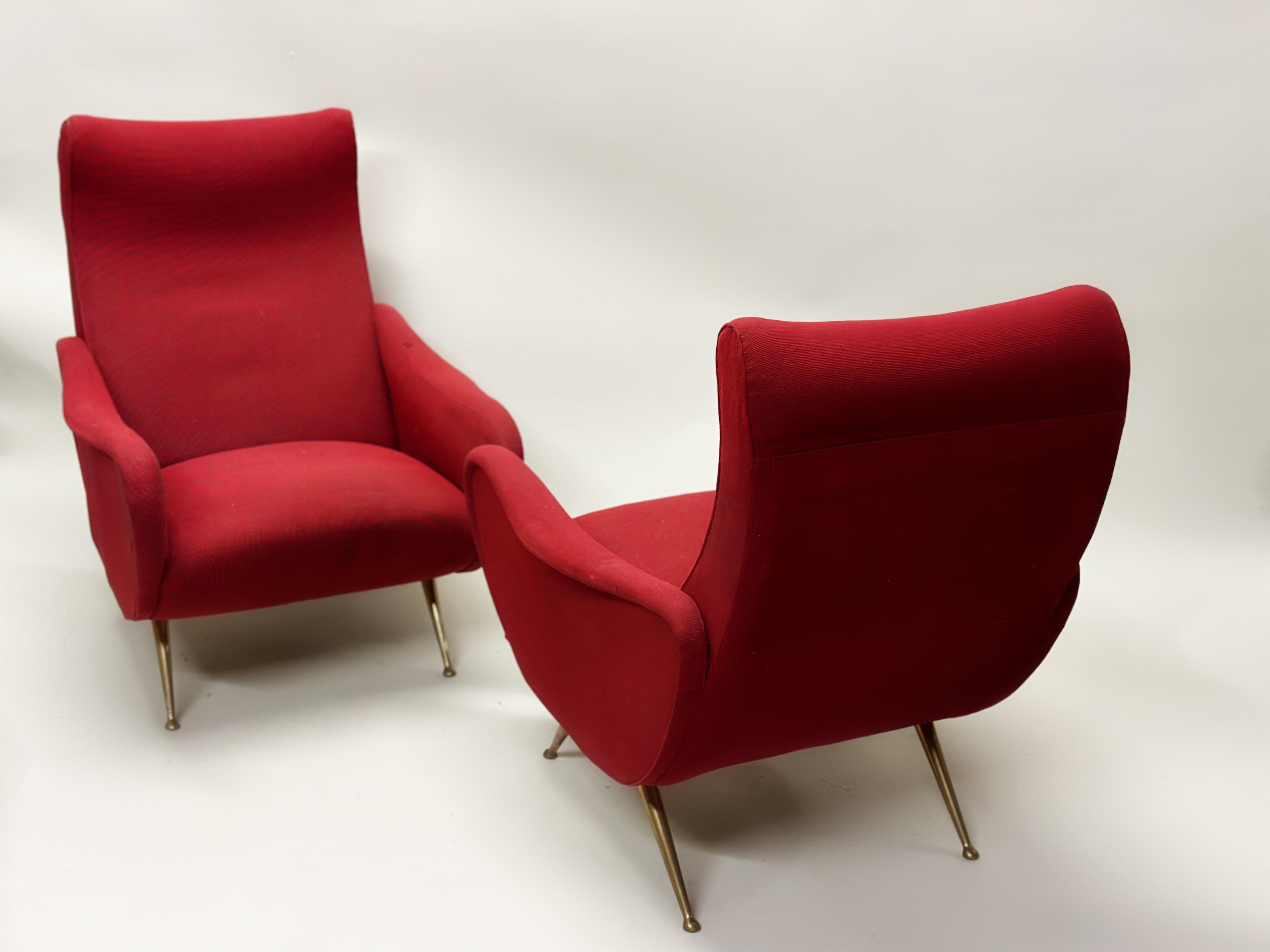 Paar italienische Mid-Century-Modern-Lounge-Damenstühle im Stil von Marco Zanuso (Moderne der Mitte des Jahrhunderts) im Angebot