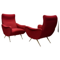 Pair of Italian Mid-Century Modern Lounge Lady Chairs in Style of Marco Zanuso
