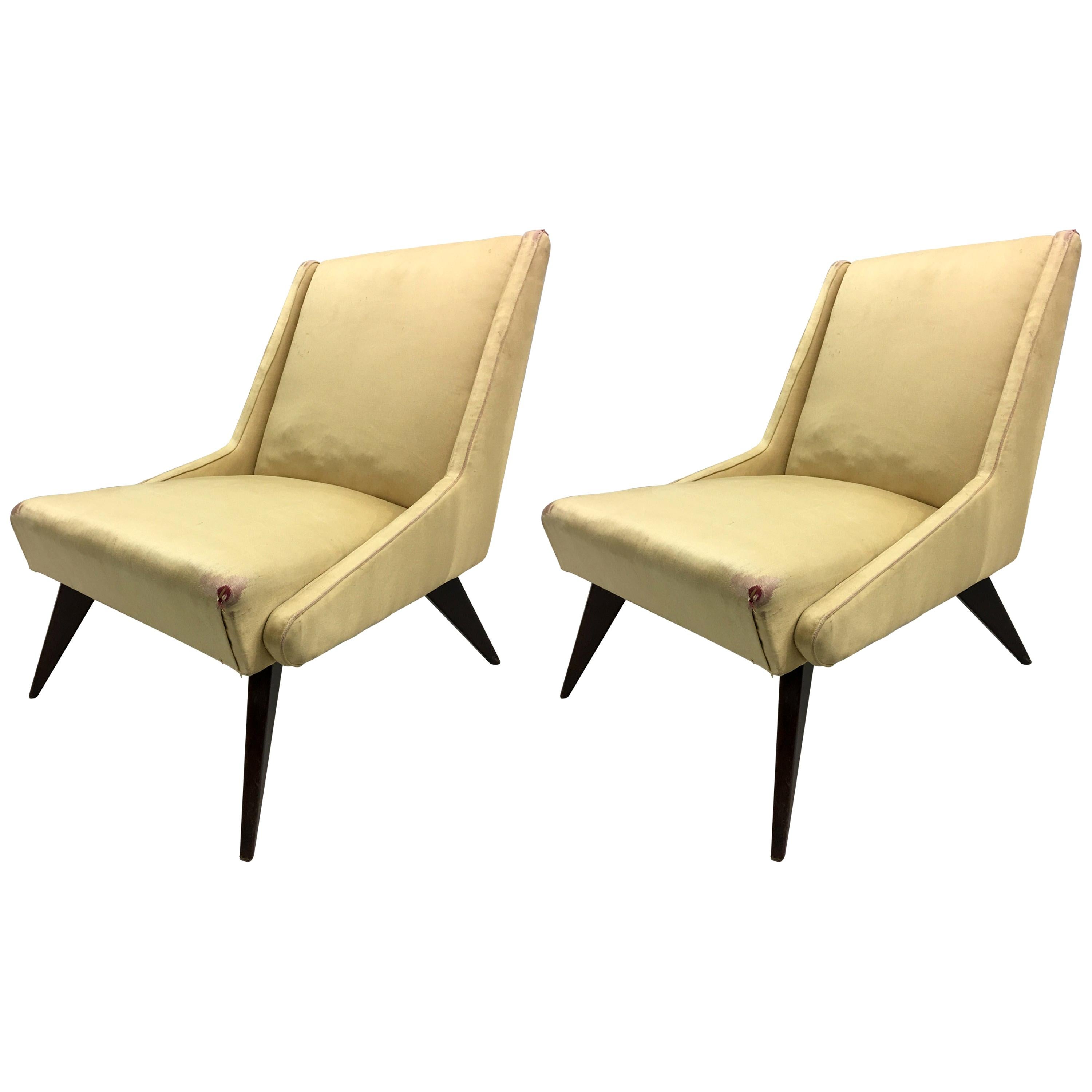 Pair of Italian Mid-Century Modern Lounge / Slipper Chairs by ISA, 1950 For Sale