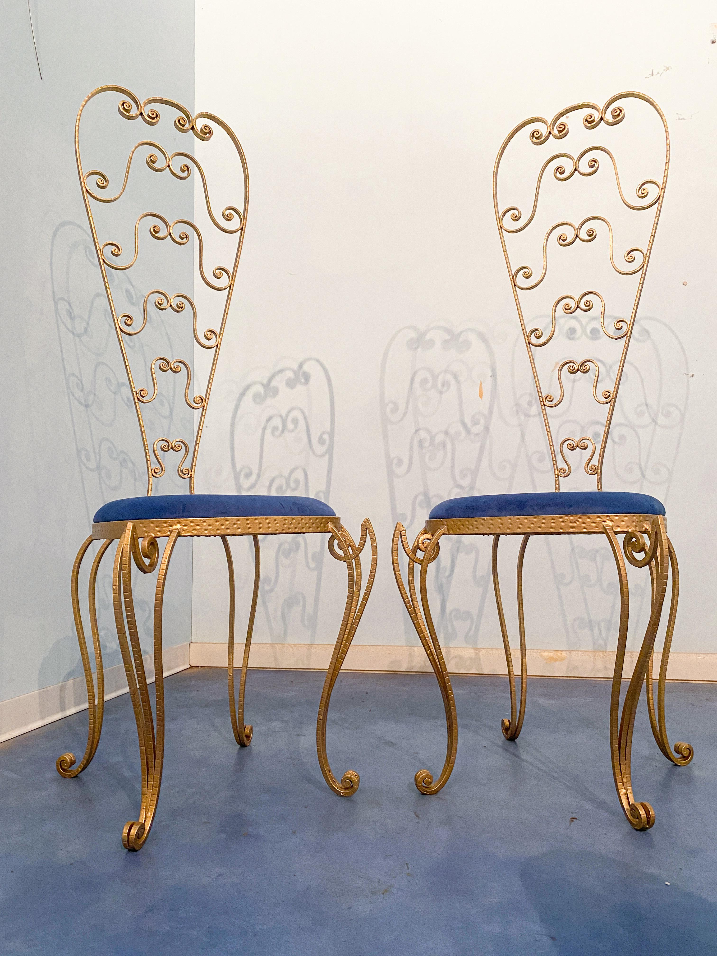 Pair of Italian Mid-Century Modern Luigi Colli Gold Iron Vanity Chairs, 1950s For Sale 4