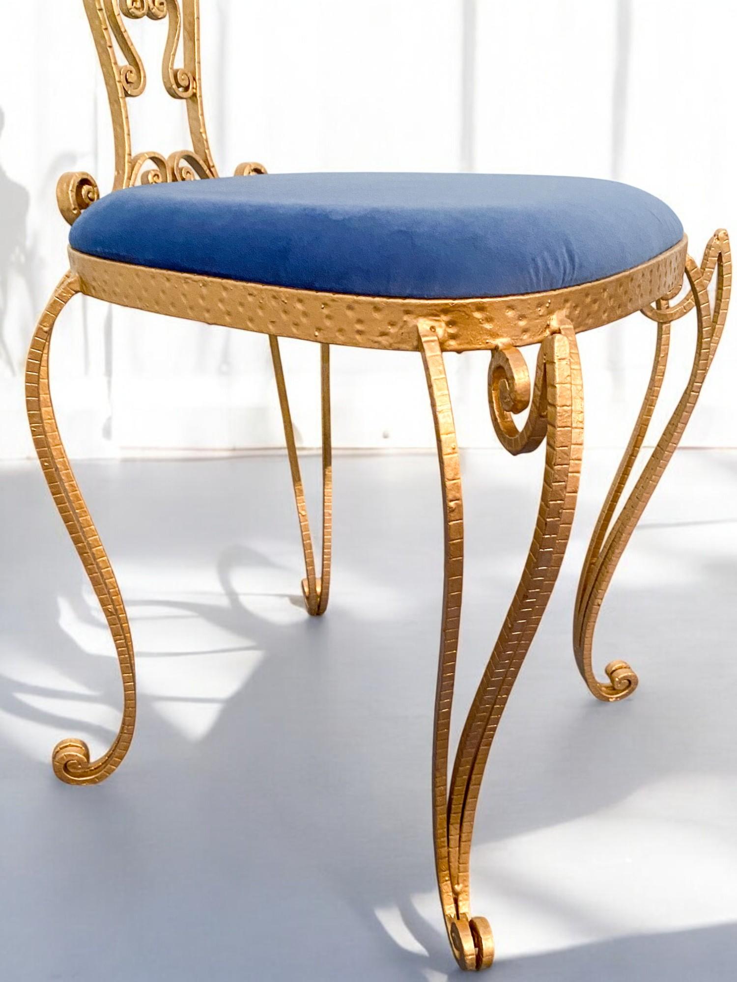 Pair of Italian Mid-Century Modern Luigi Colli Gold Iron Vanity Chairs, 1950s For Sale 4