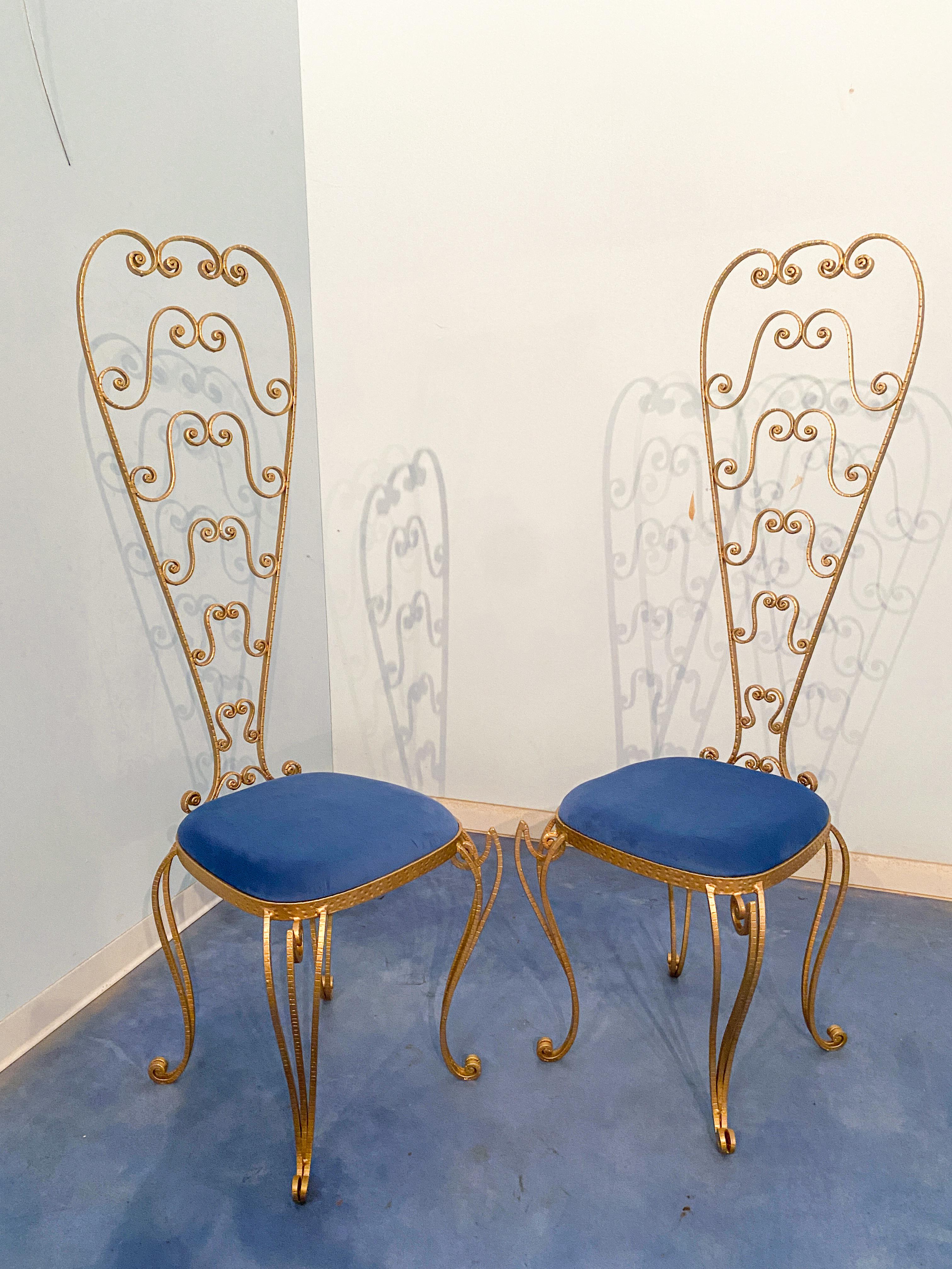 Paire de fauteuils-lavabos italiens en fer doré Luigi Colli, 1950s en vente 4