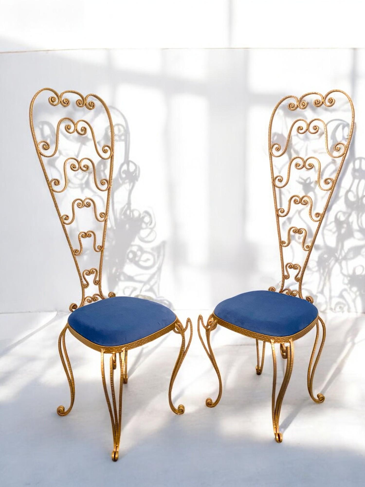 Pair of Italian Mid-Century Modern Luigi Colli Gold Iron Vanity Chairs, 1950s For Sale 6