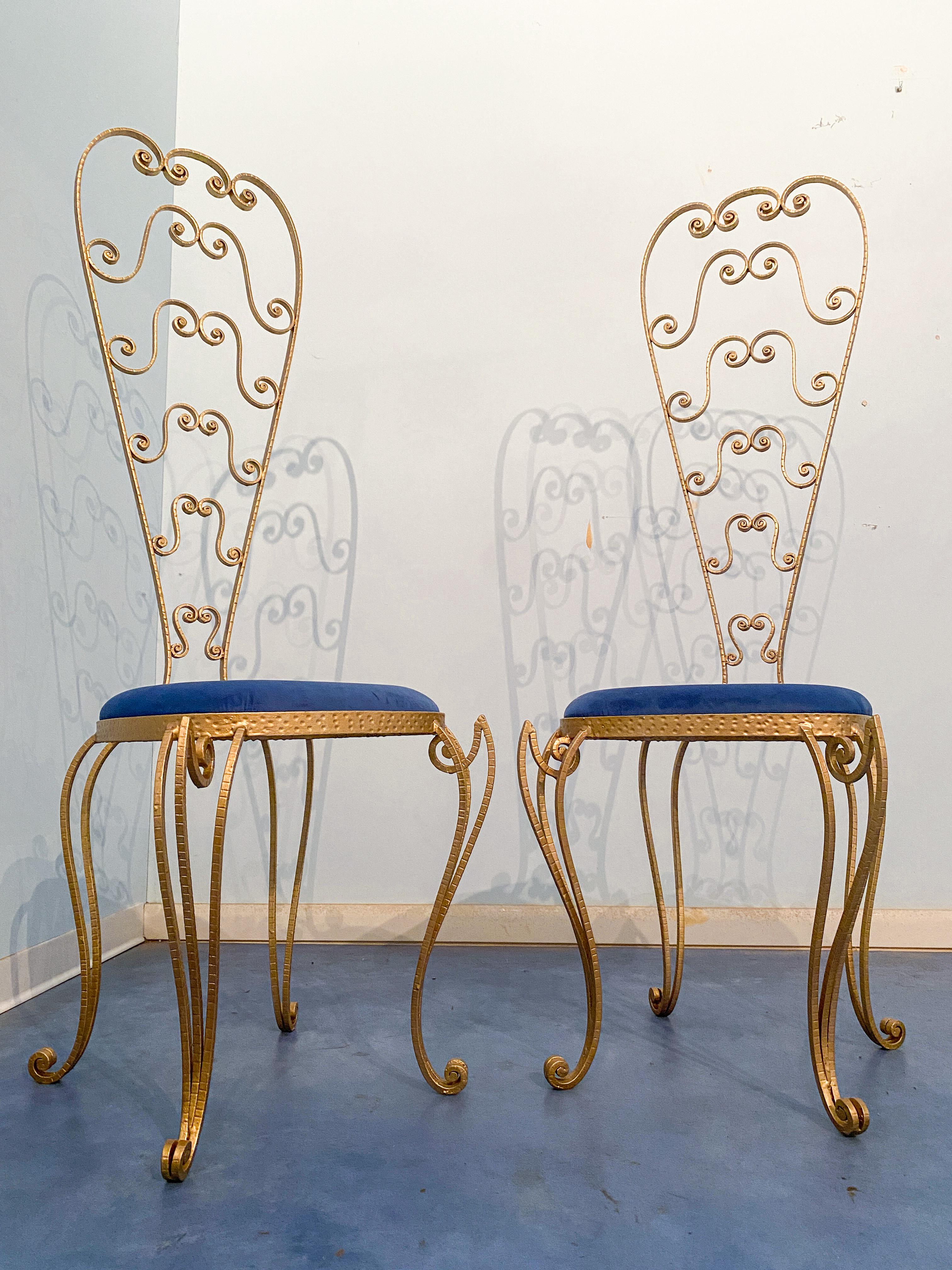 Paire de fauteuils-lavabos italiens en fer doré Luigi Colli, 1950s en vente 6