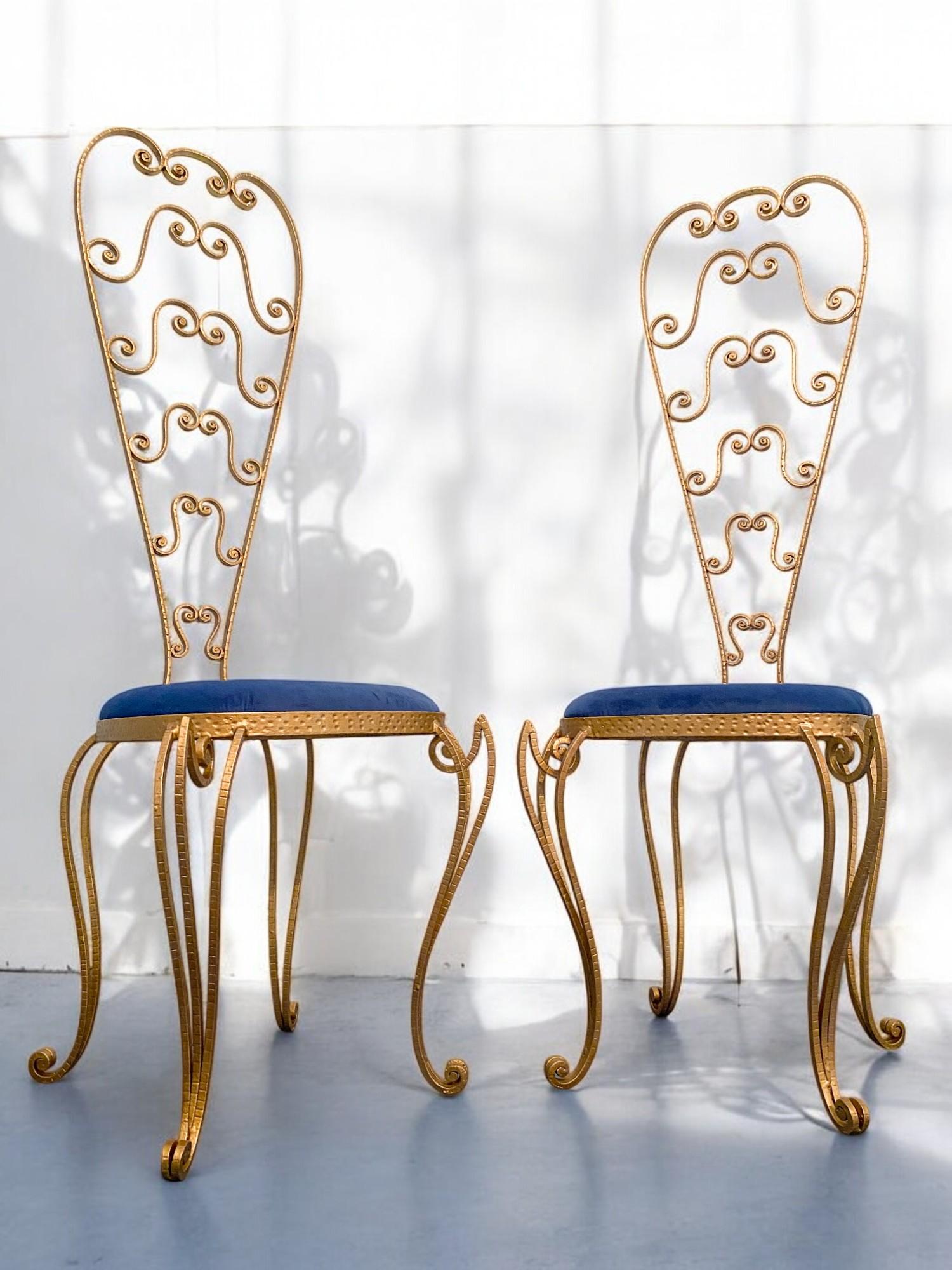 Pair of Italian Mid-Century Modern Luigi Colli Gold Iron Vanity Chairs, 1950s For Sale 8
