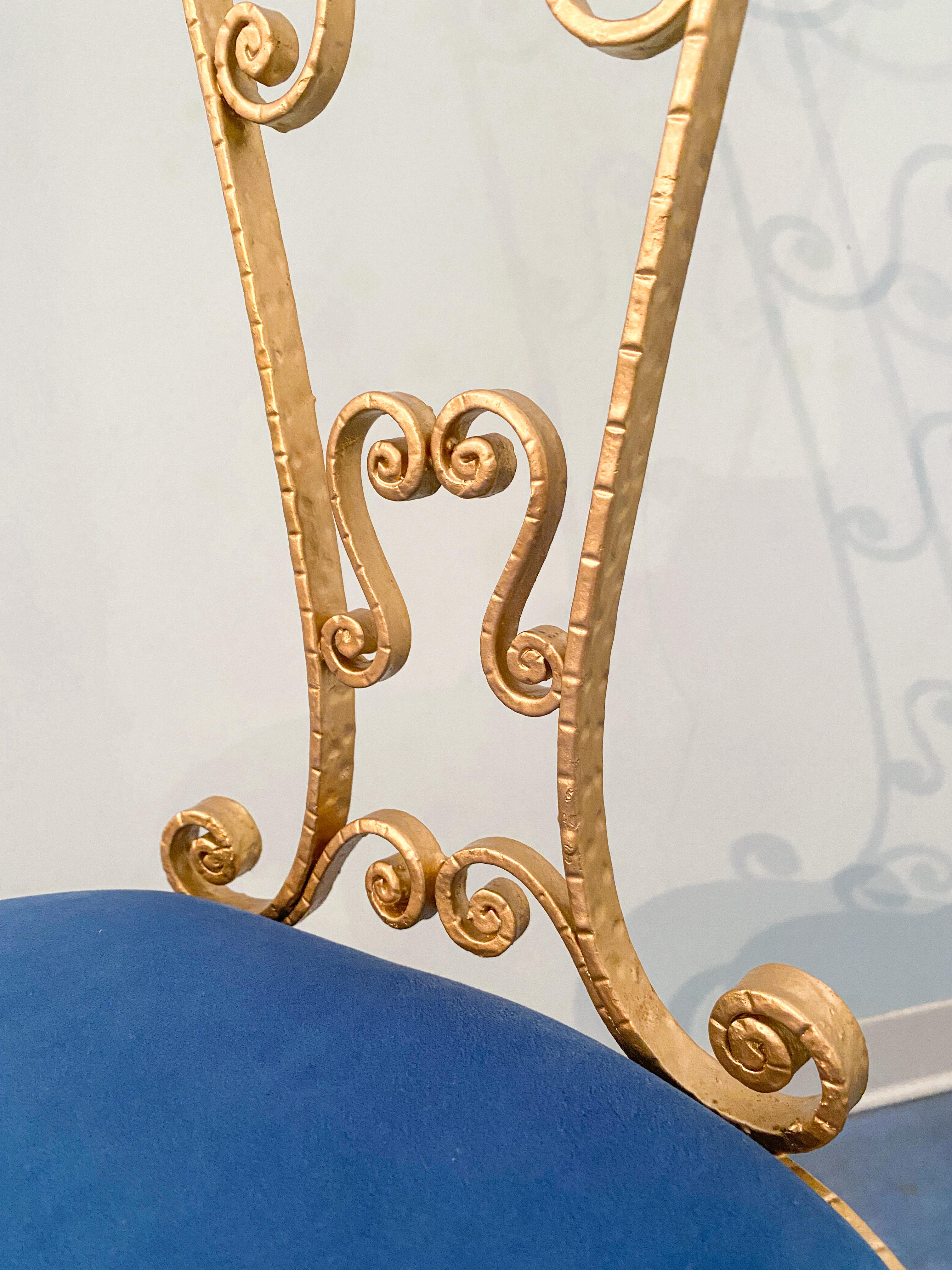 Pair of Italian Mid-Century Modern Luigi Colli Gold Iron Vanity Chairs, 1950s For Sale 9