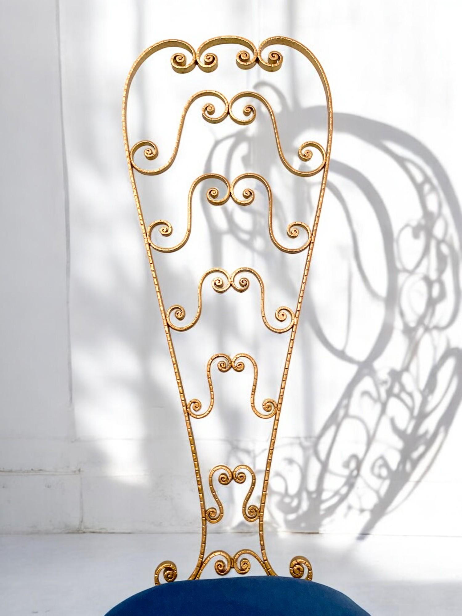 Pair of Italian Mid-Century Modern Luigi Colli Gold Iron Vanity Chairs, 1950s For Sale 9
