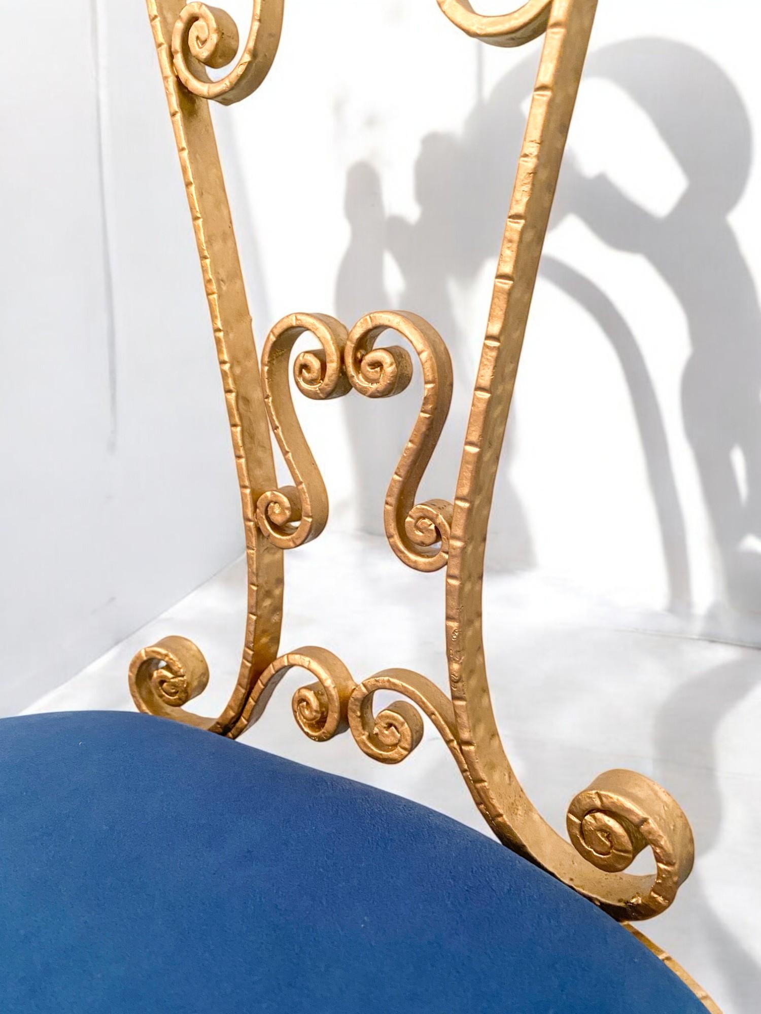 Pair of Italian Mid-Century Modern Luigi Colli Gold Iron Vanity Chairs, 1950s For Sale 10