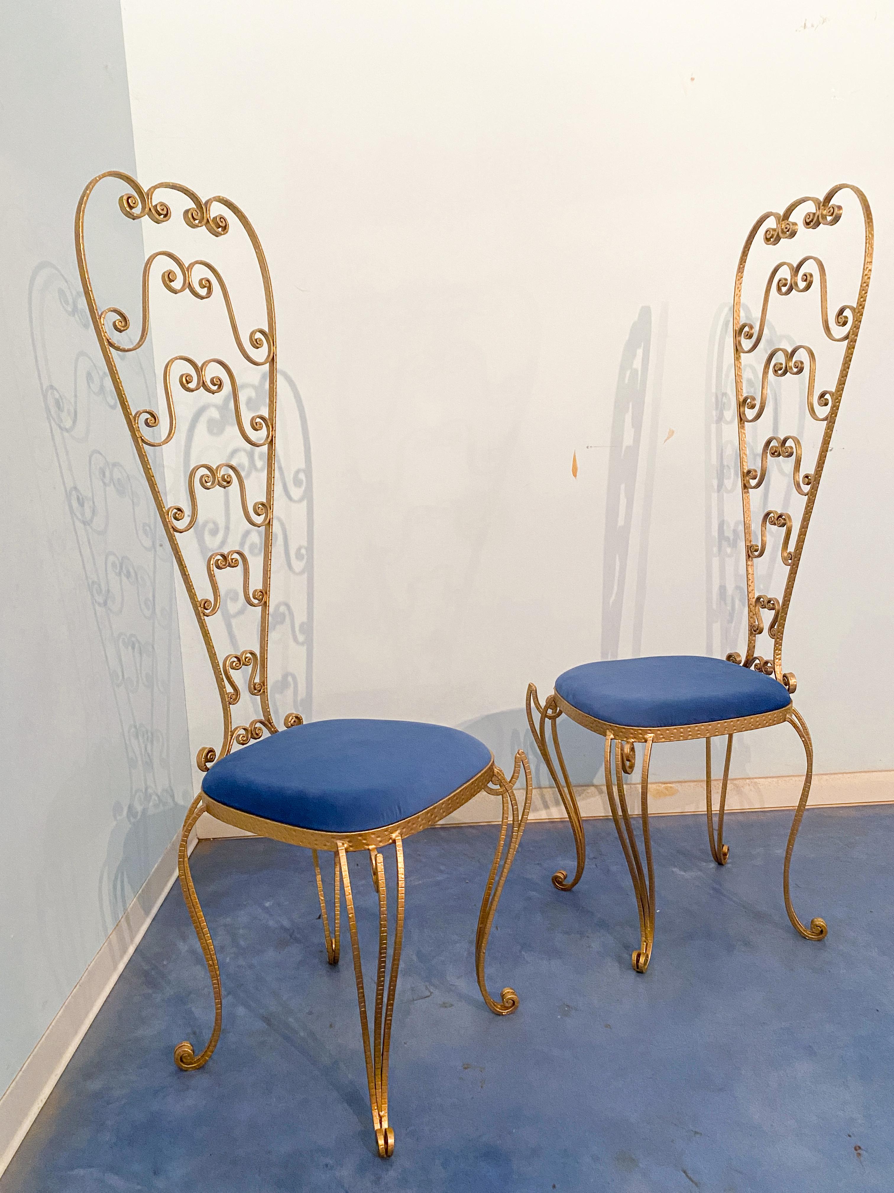 Paire de fauteuils-lavabos italiens en fer doré Luigi Colli, 1950s en vente 10