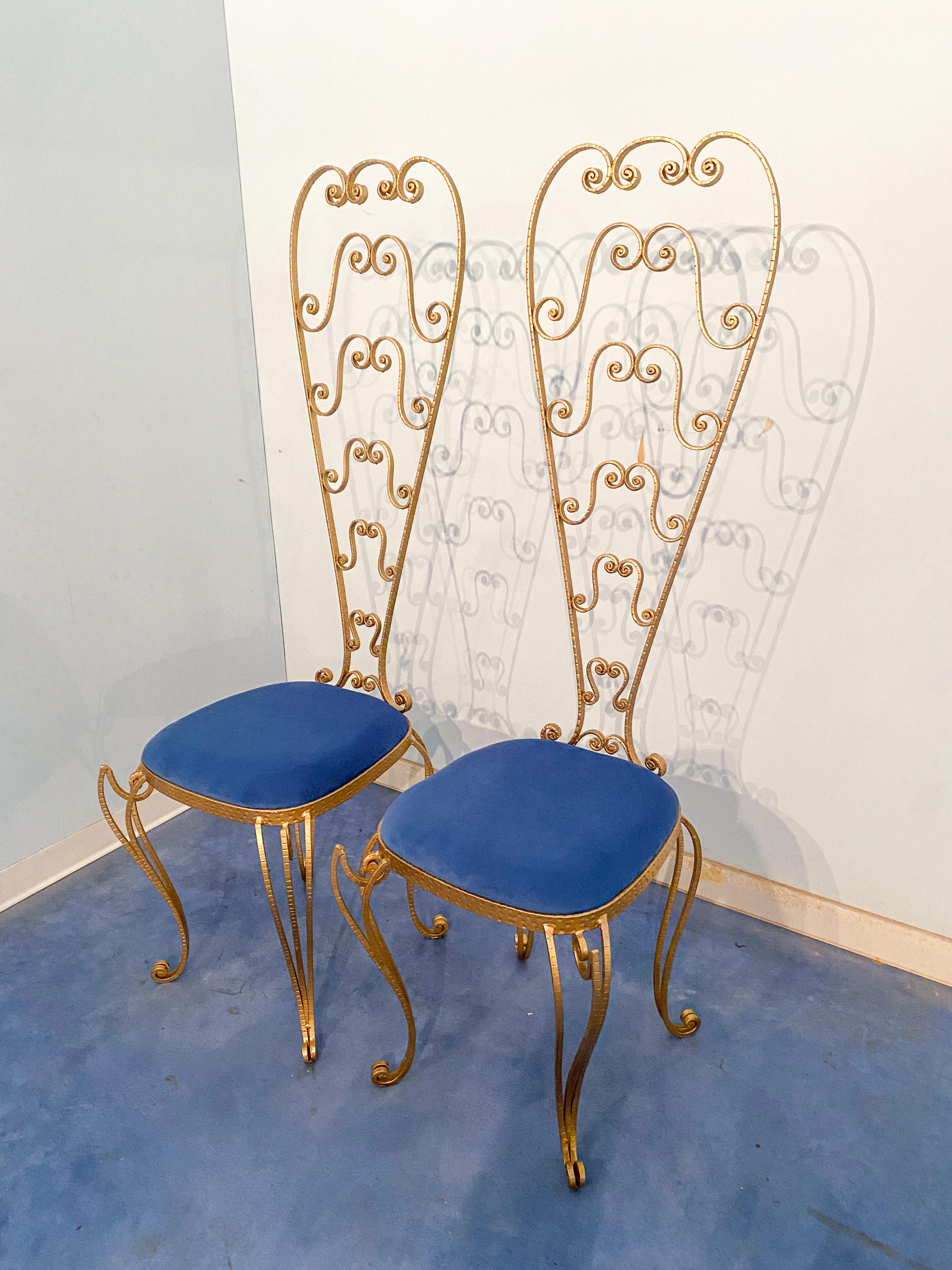 Paire de fauteuils-lavabos italiens en fer doré Luigi Colli, 1950s en vente 11