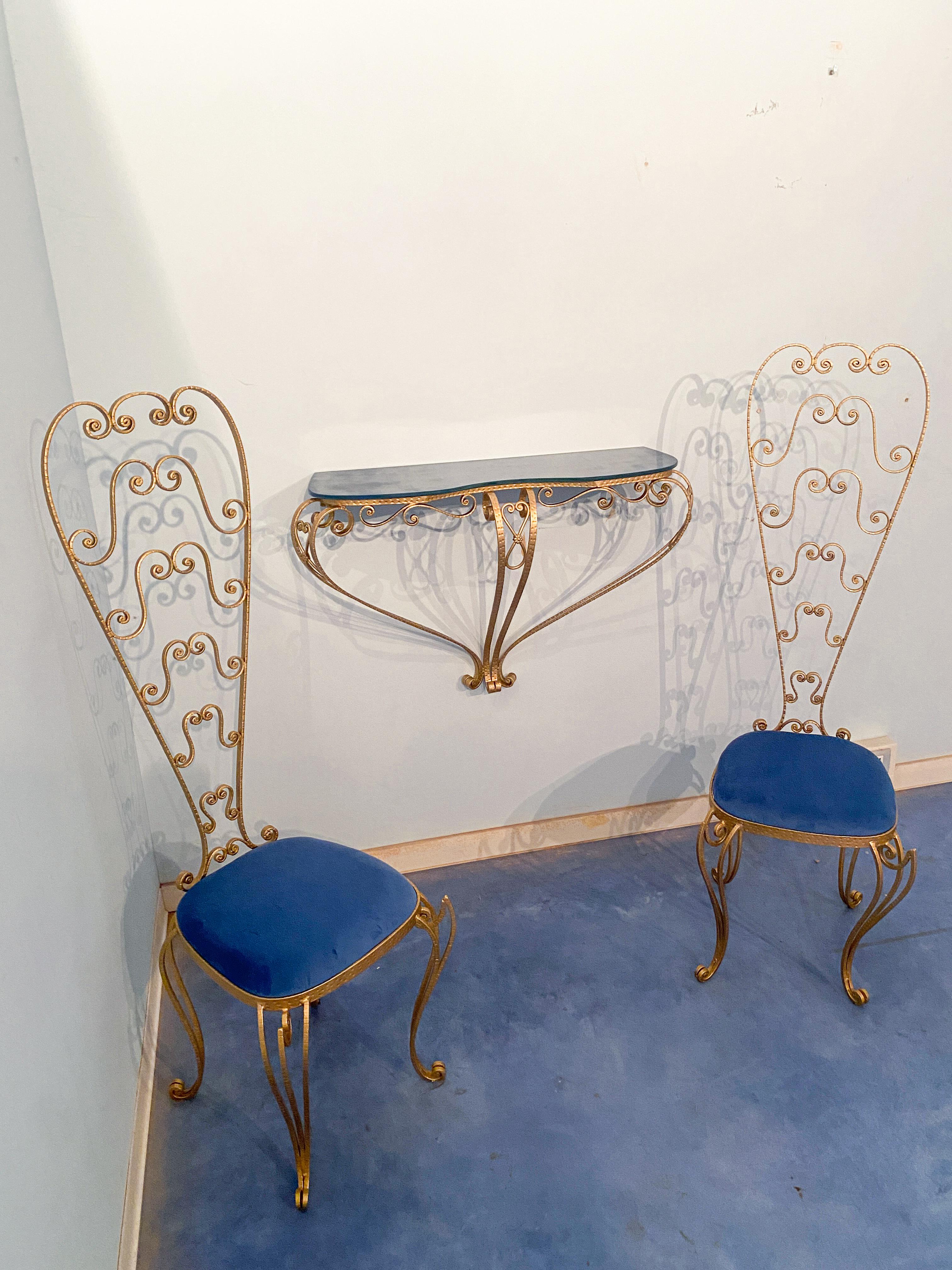 Paire de fauteuils-lavabos italiens en fer doré Luigi Colli, 1950s en vente 12