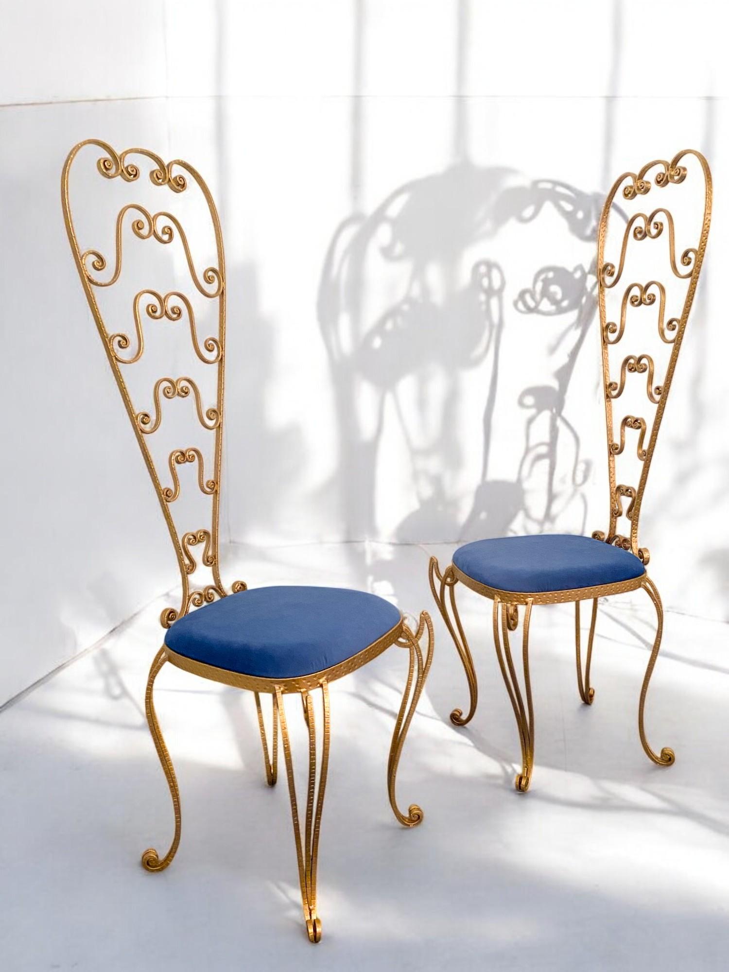 Pair of Italian Mid-Century Modern Luigi Colli Gold Iron Vanity Chairs, 1950s For Sale 13