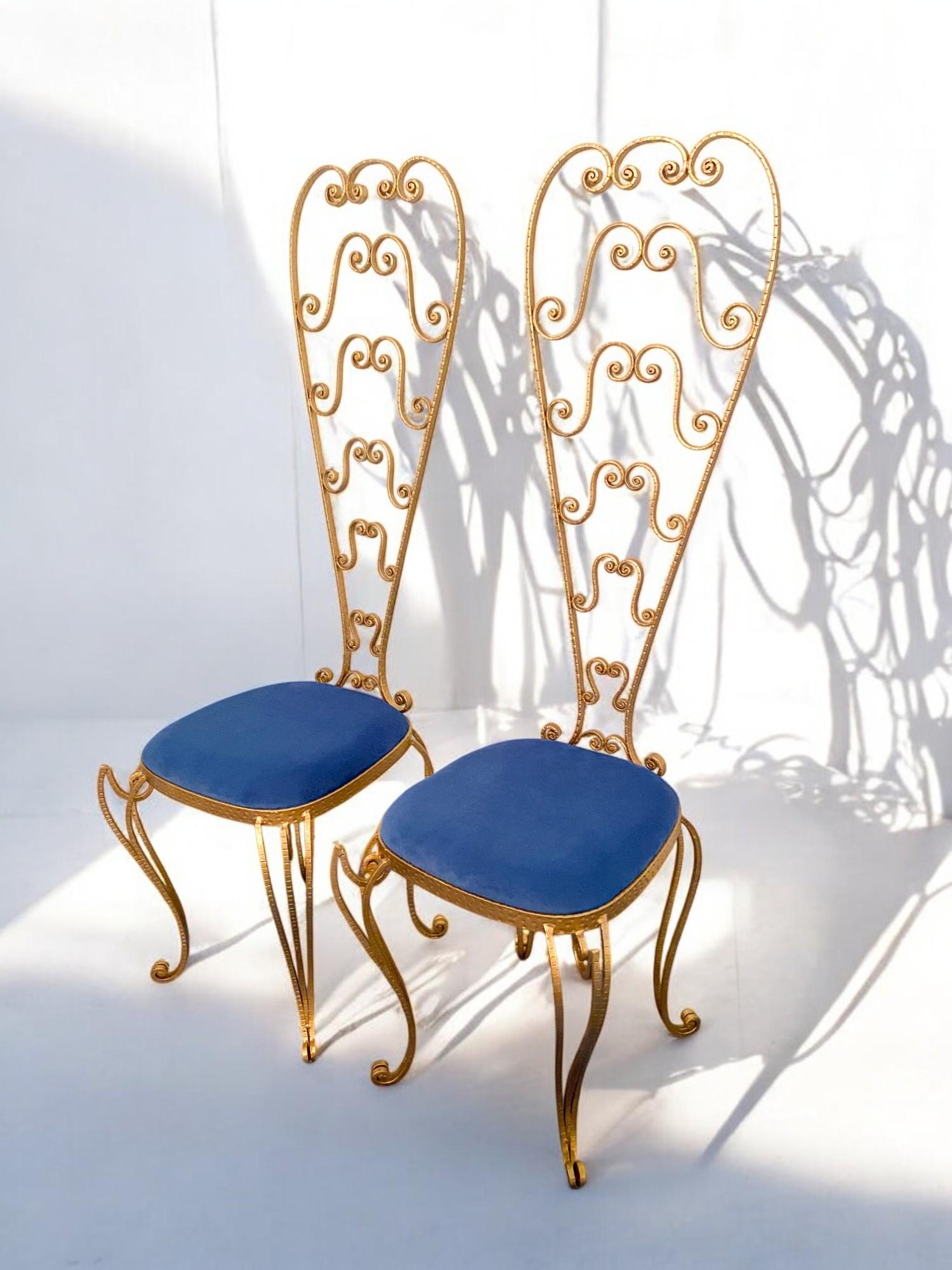 Pair of Italian Mid-Century Modern Luigi Colli Gold Iron Vanity Chairs, 1950s For Sale 14